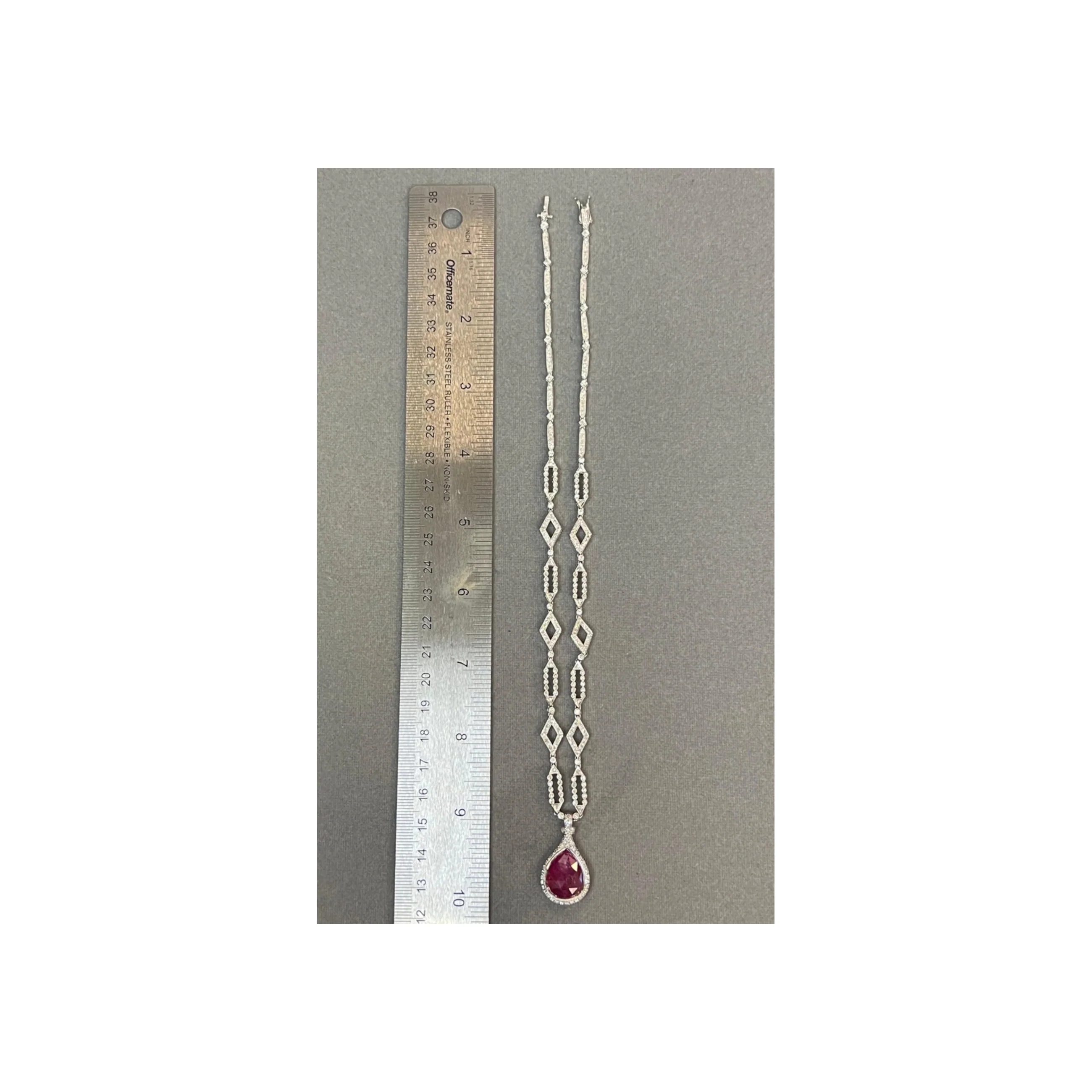 Certified Unheated Burmese Briolette Ruby and Diamond Necklace - Image 4