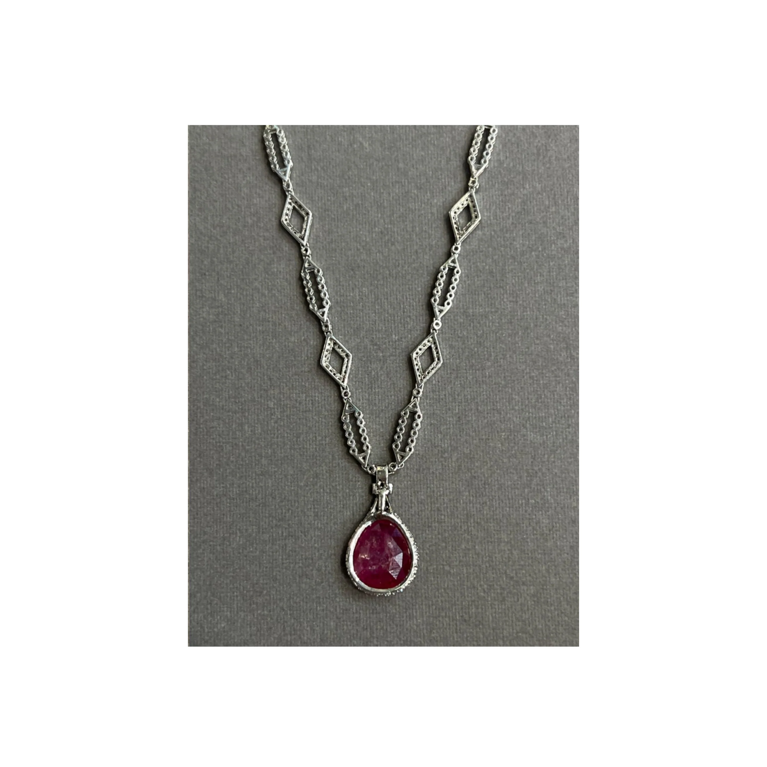 Certified Unheated Burmese Briolette Ruby and Diamond Necklace - Image 7