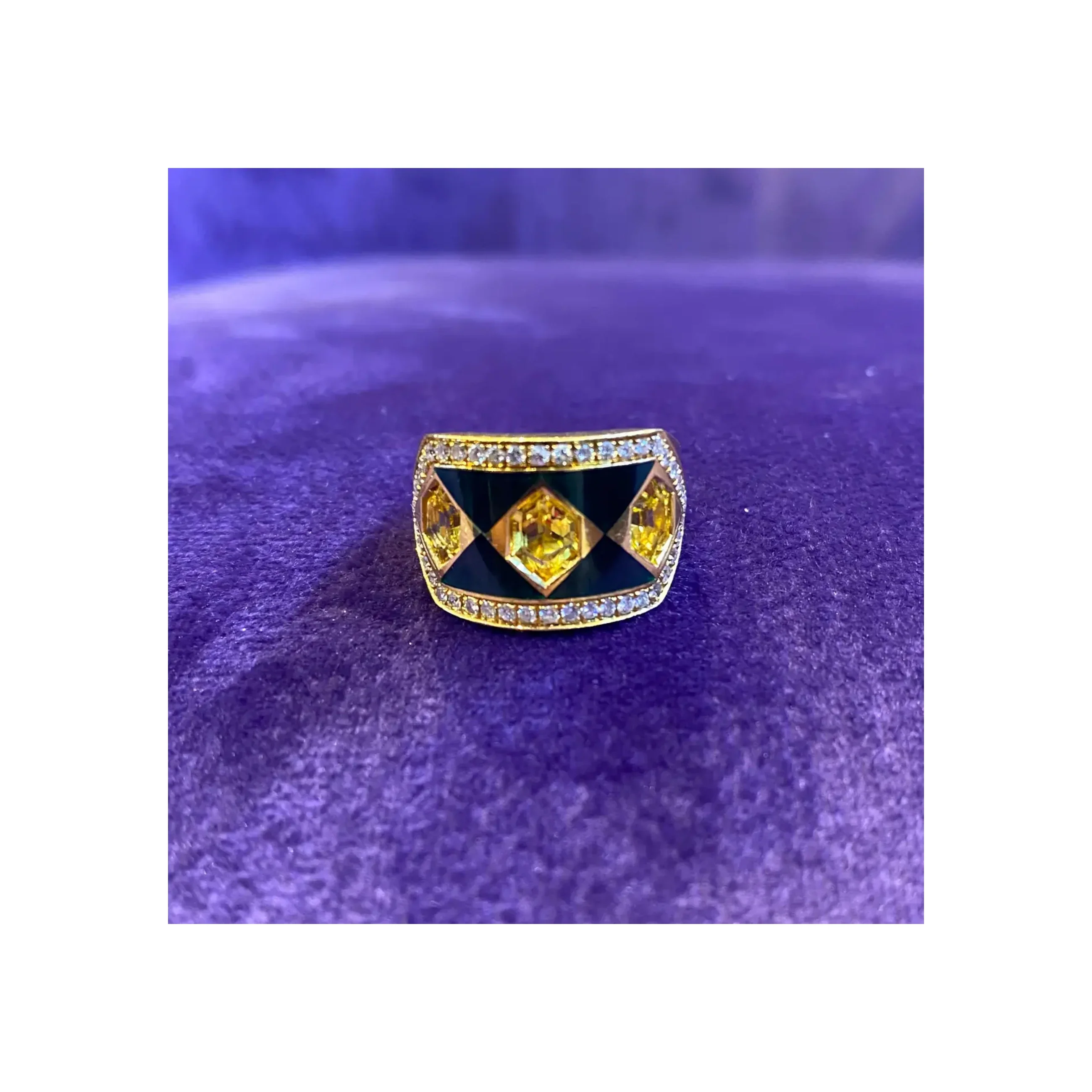 Citrine & Diamond Enamel Ring - Image 3