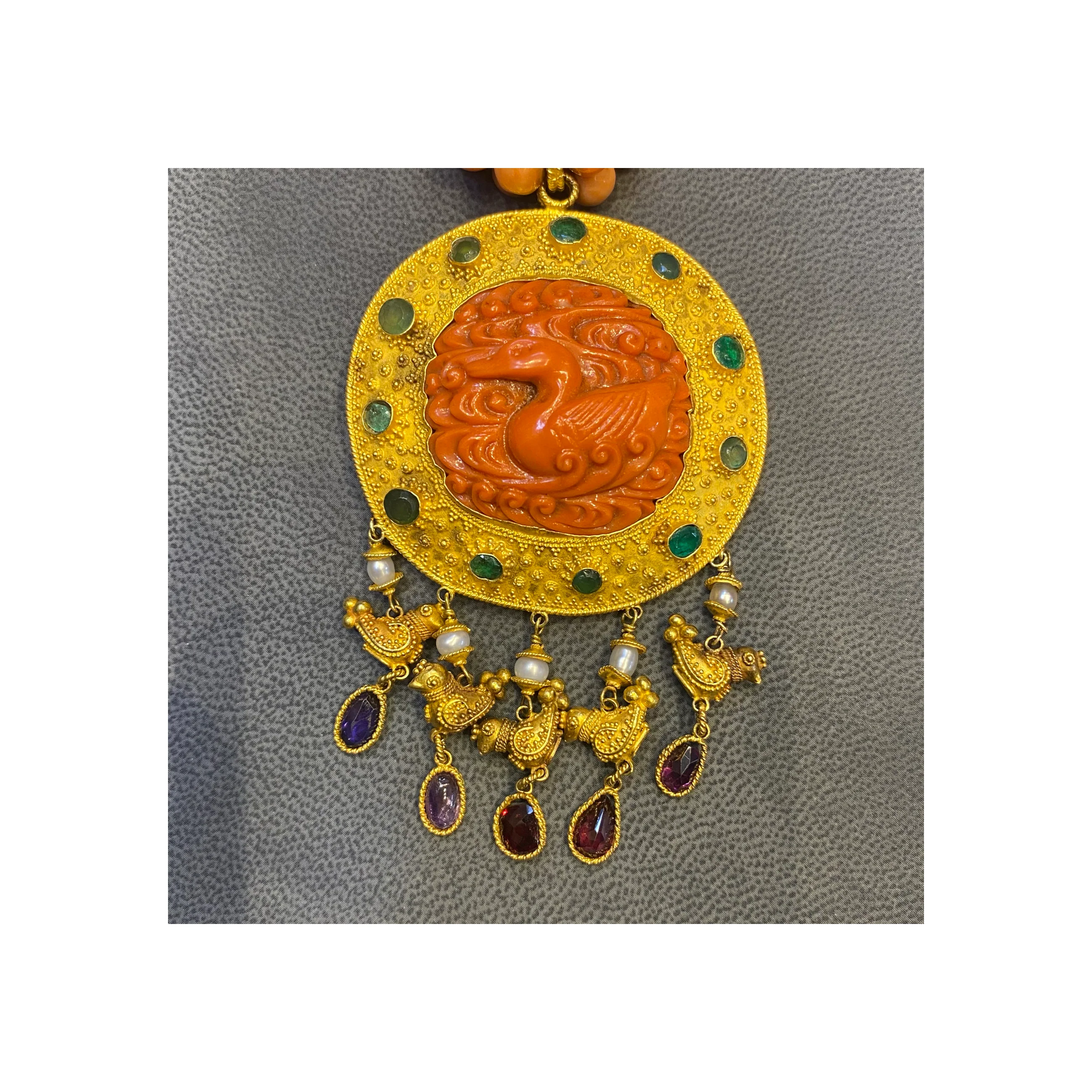 Coral & Gold Multi Strand Fish Pendant Necklace - Image 8