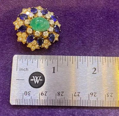 David Webb Cabochon Emerald Sapphire & Diamond Flower Earrings - Image 7