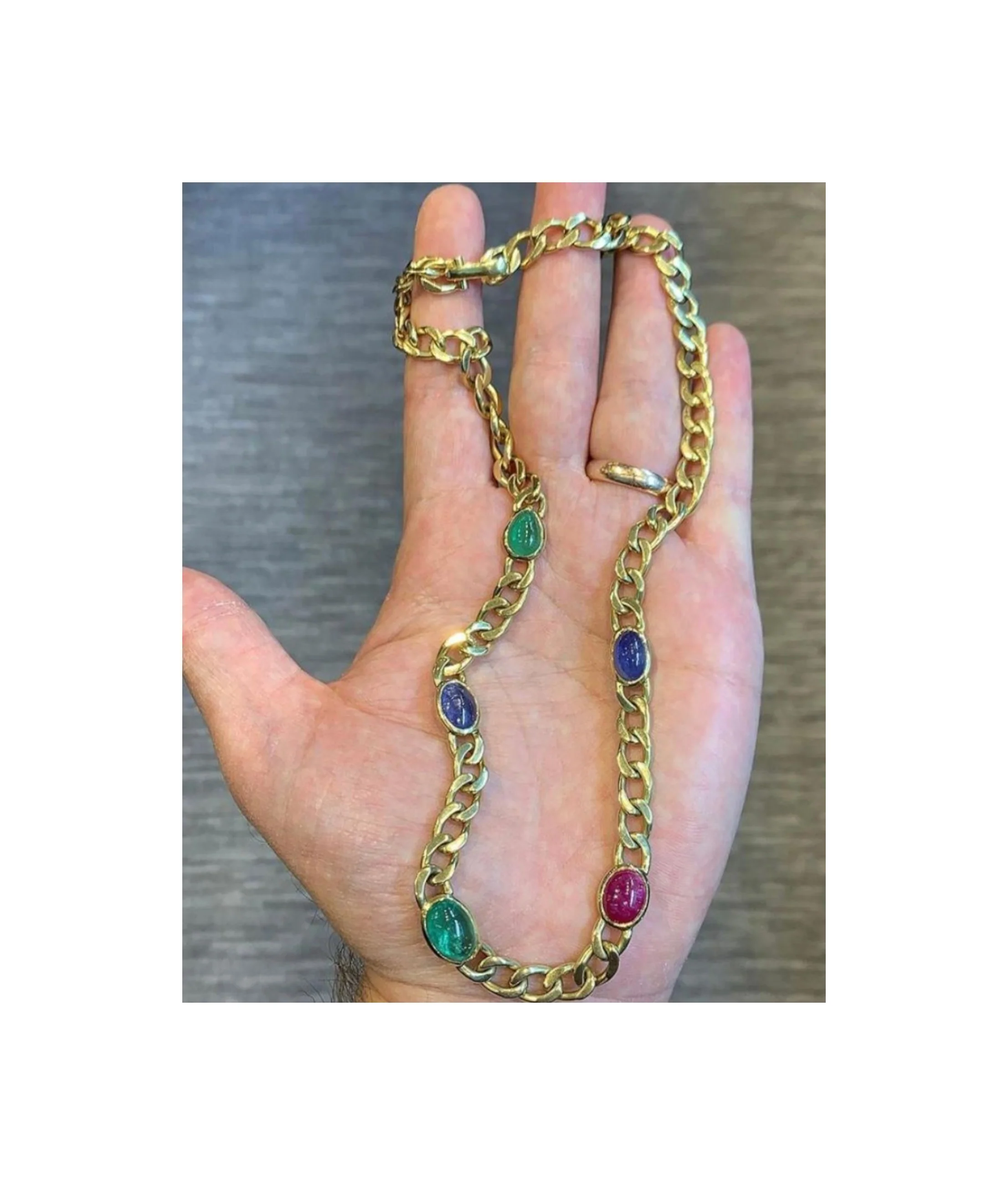 David Webb Cabochon Multi Gem Link Necklace - Image 3