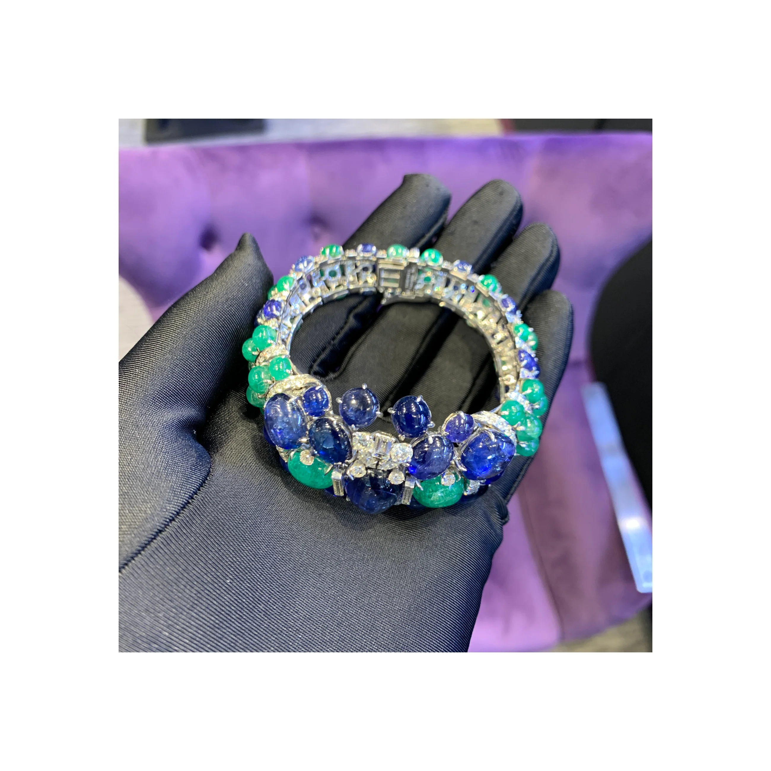 David Webb Cabochon Sapphire & Emerald Bracelet - Image 5