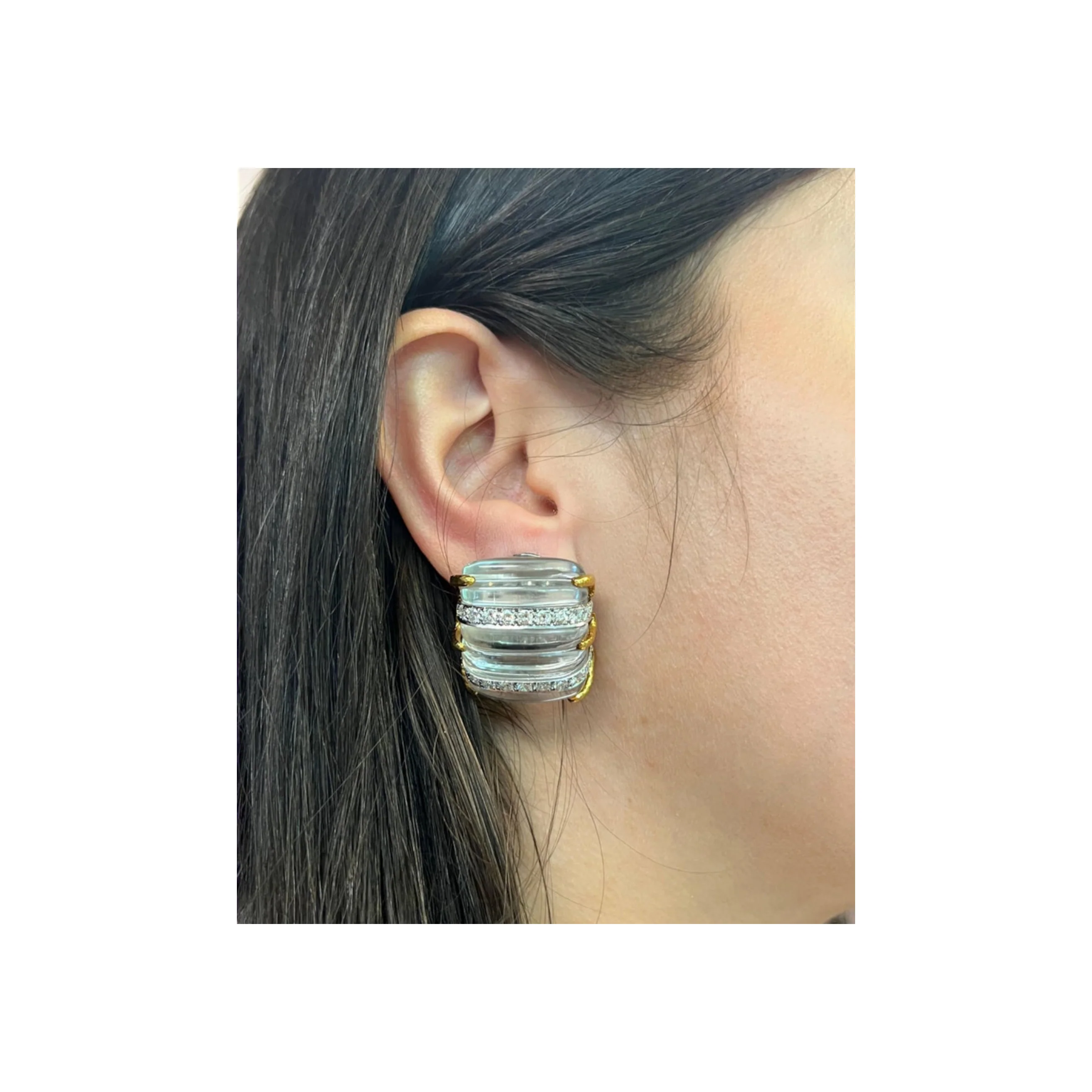 David Webb Carved Rock Crystal and Diamond Earrings - Image 2