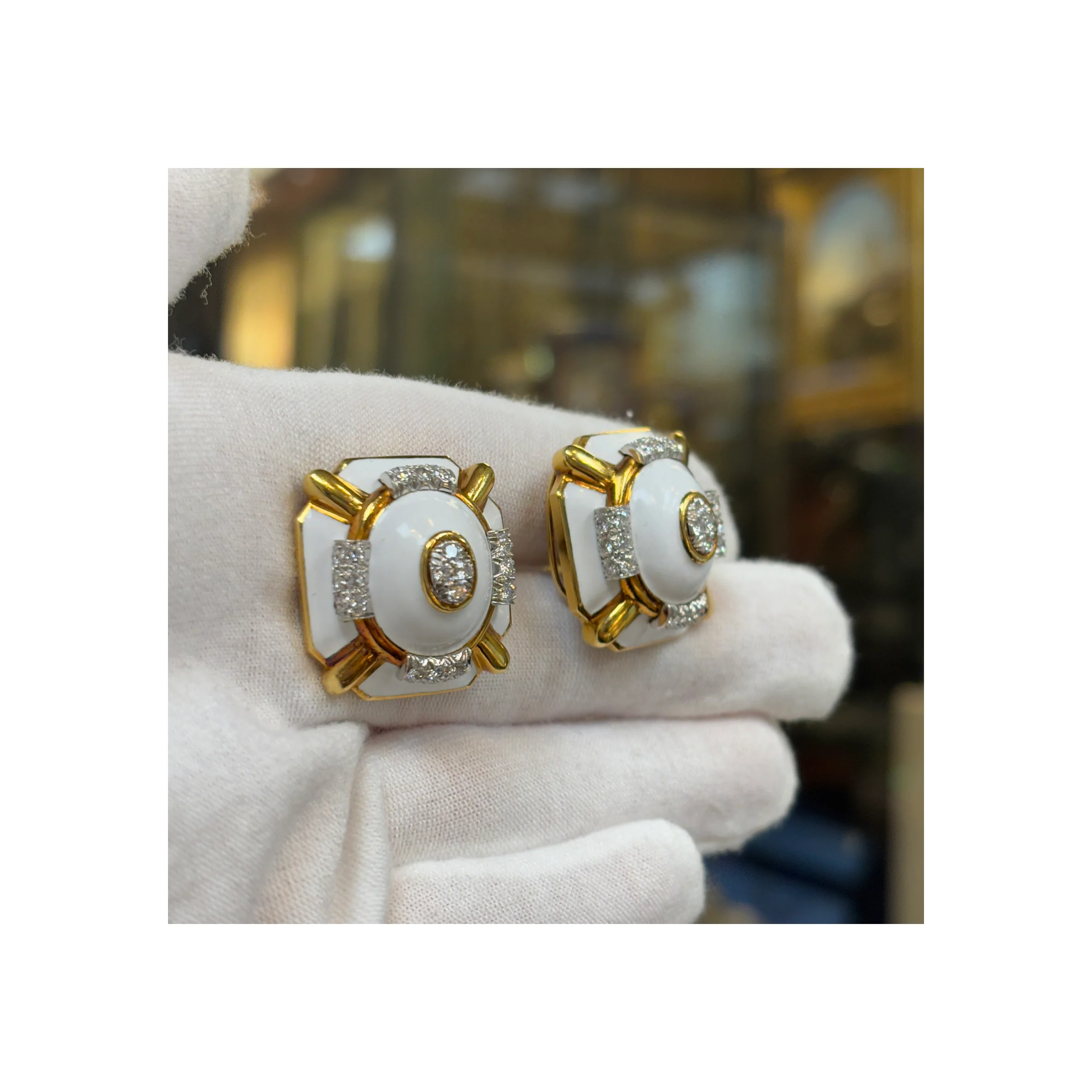 David Webb Enamel and Diamond Earrings - Image 3