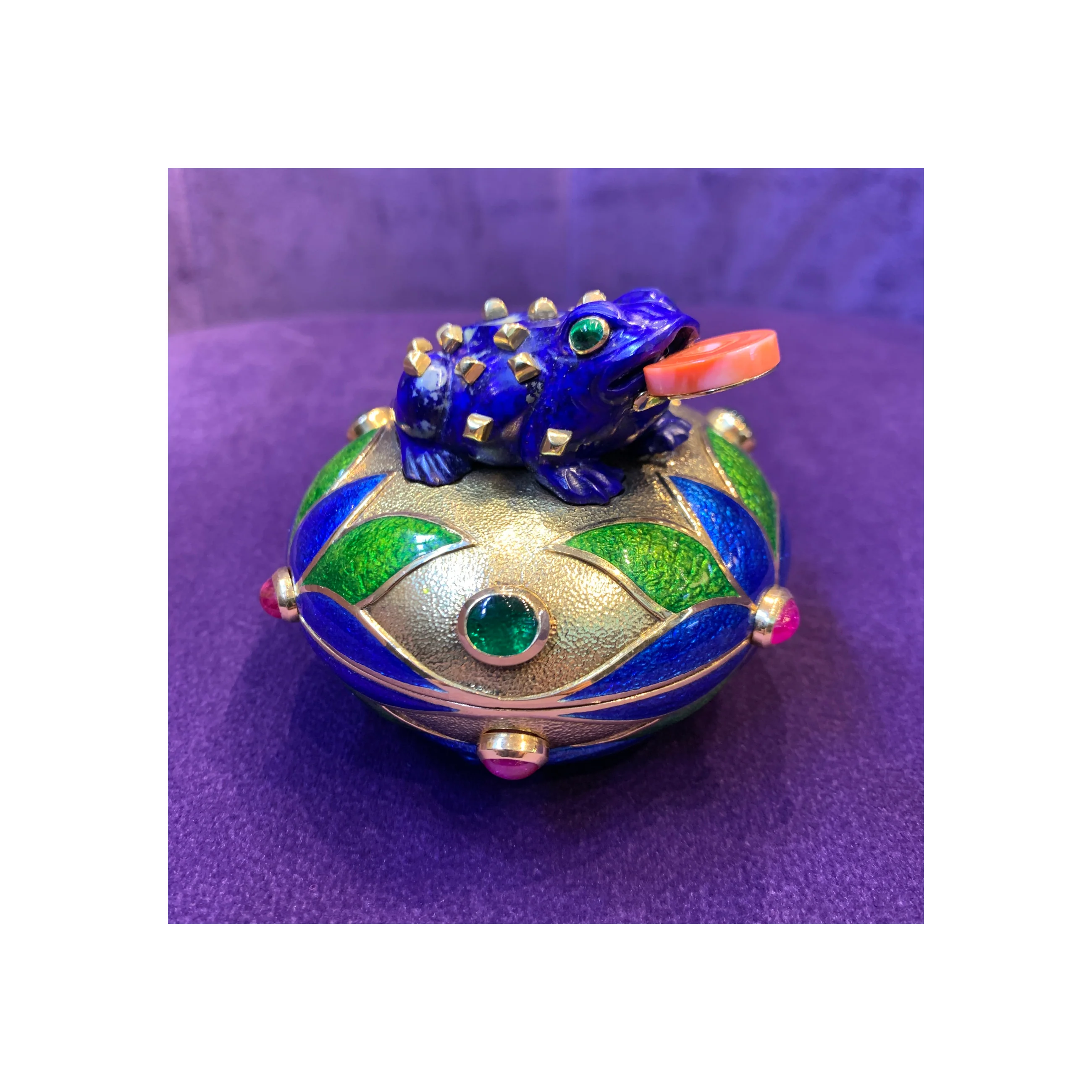 David Webb Multi Gem and Enamel Gold Frog Bowl - Image 6