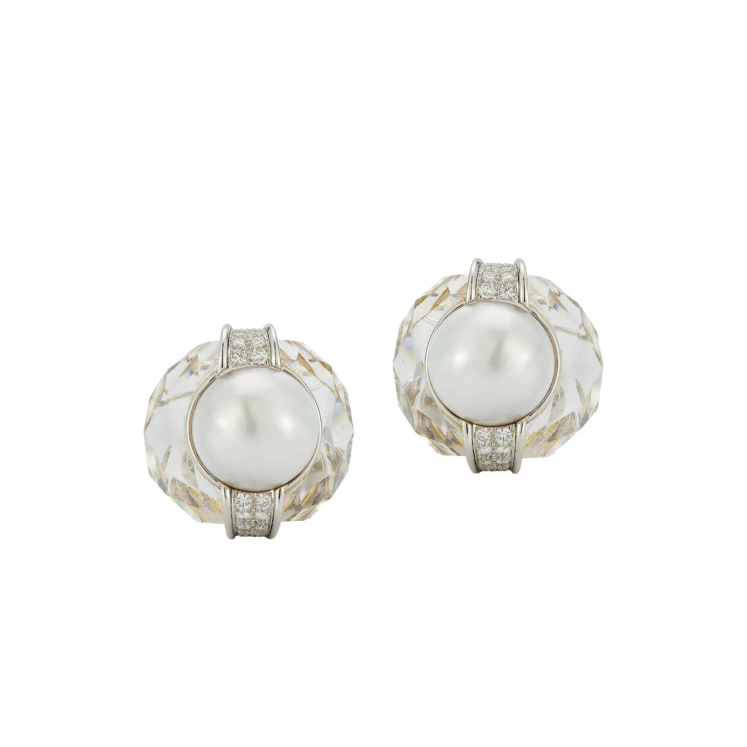 David Webb Pearl & Rock Crystal Earrings