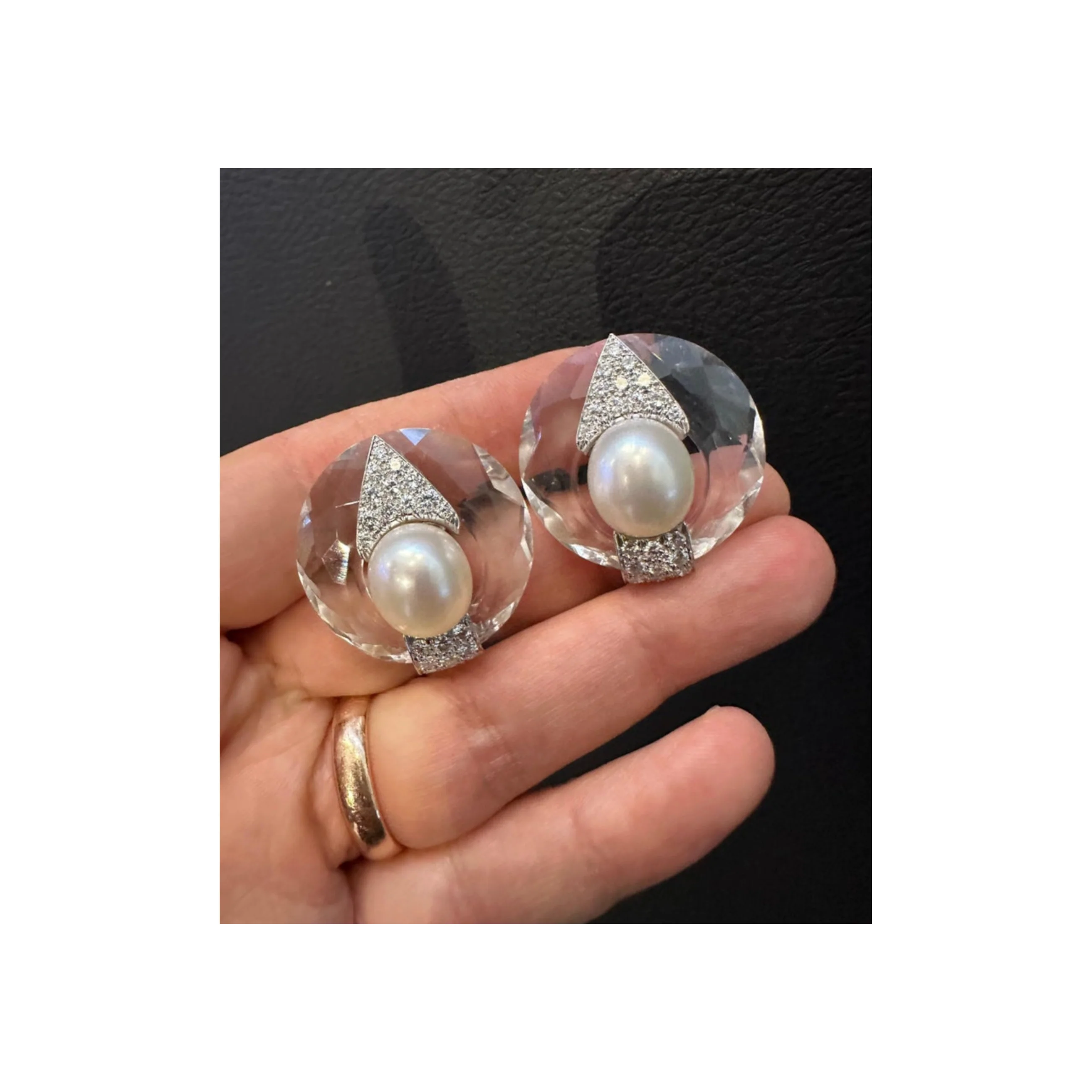 David Webb Rock Crystal Pearl &amp; Diamond Earrings - Image 4