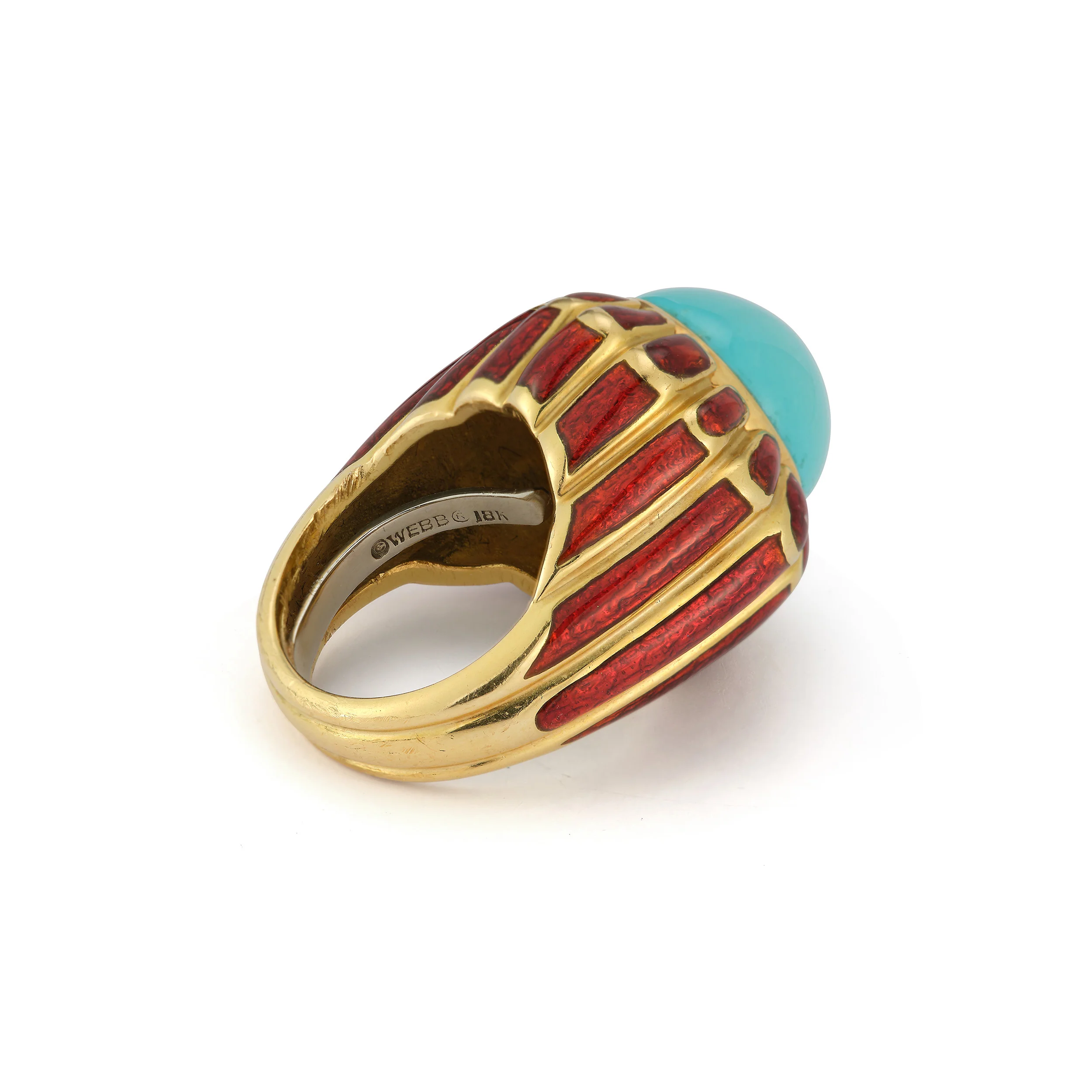 David Webb Turquoise and Red Enamel Ring - Image 3