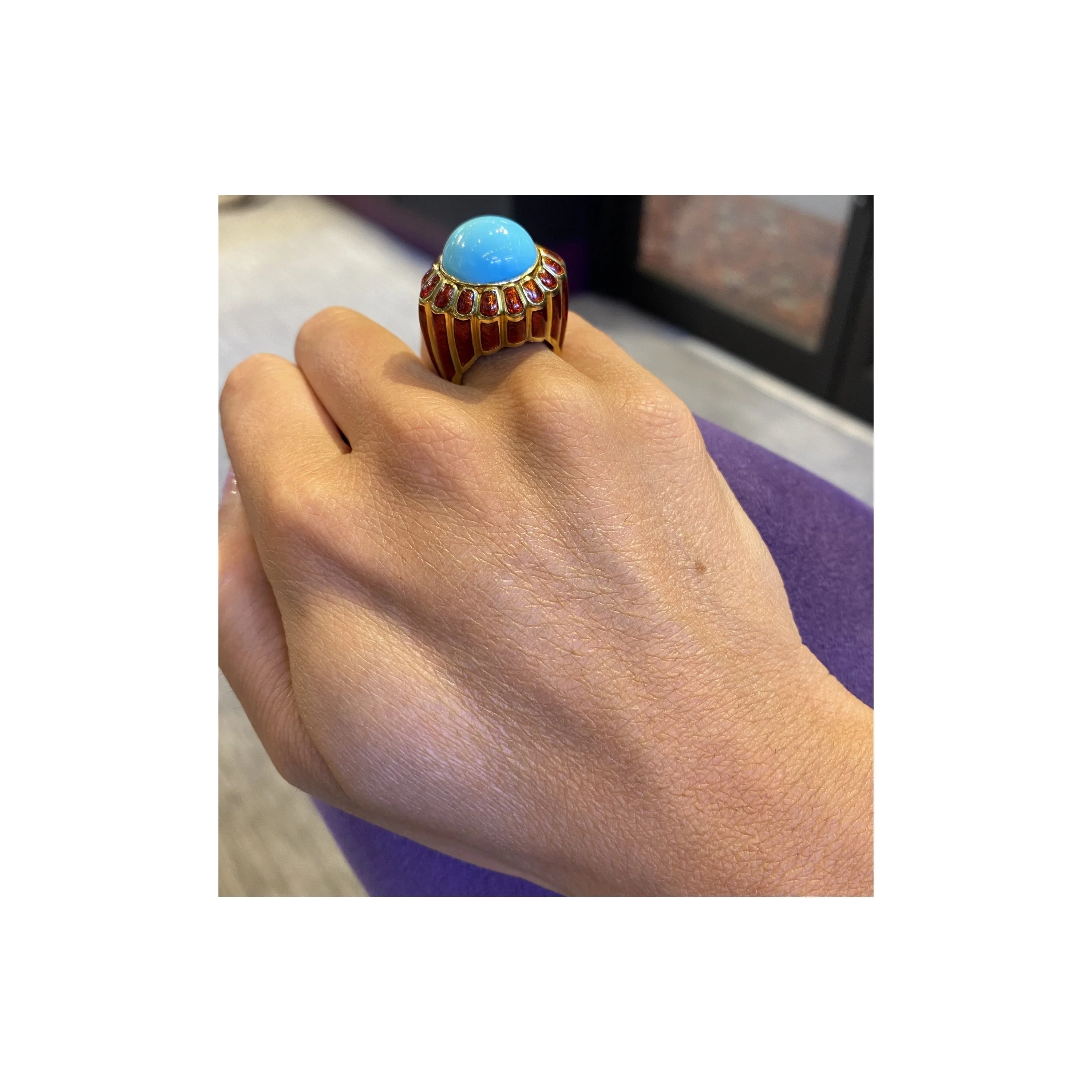 David Webb Turquoise and Red Enamel Ring - Image 5