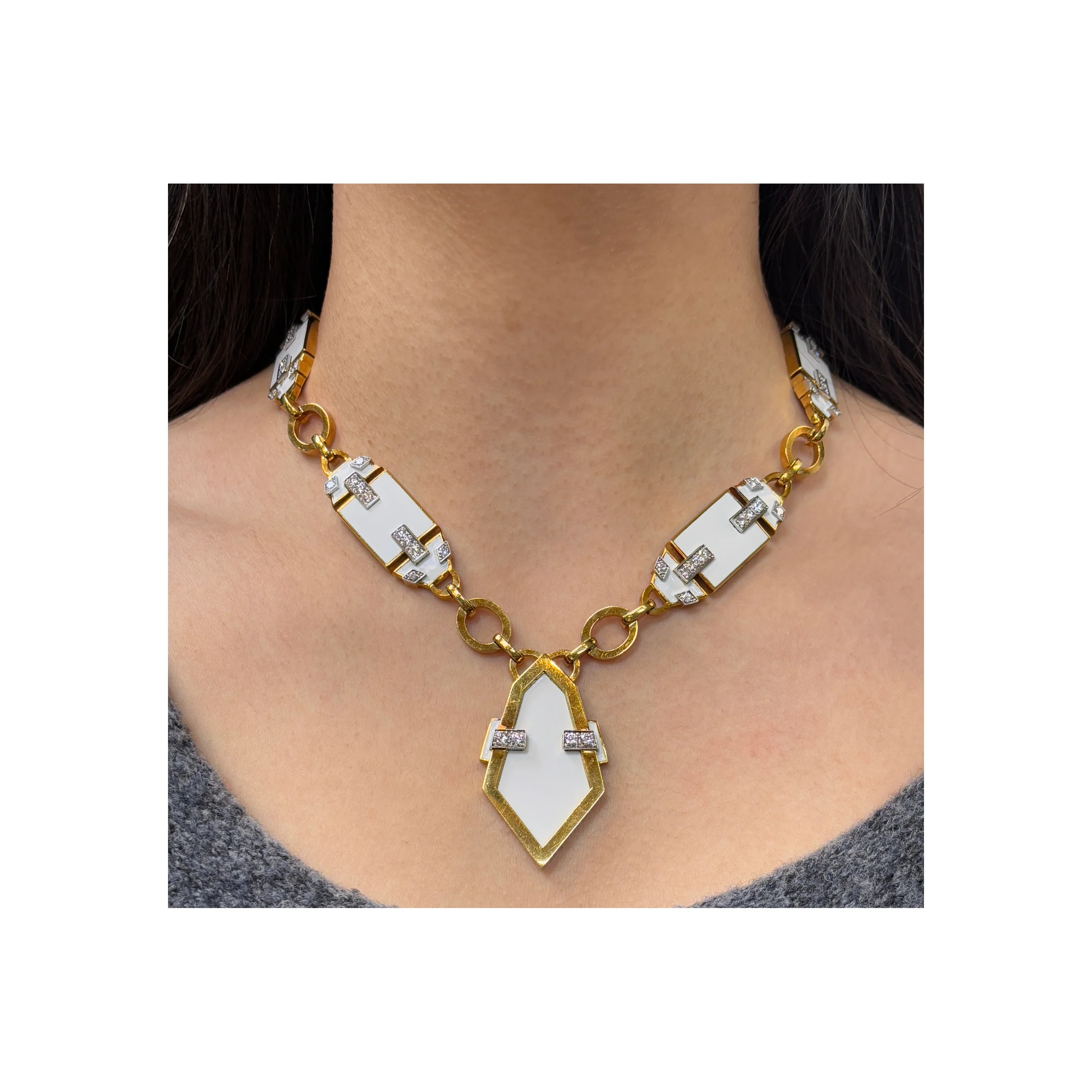 David Webb White Enamel and Diamond Necklace - Image 2