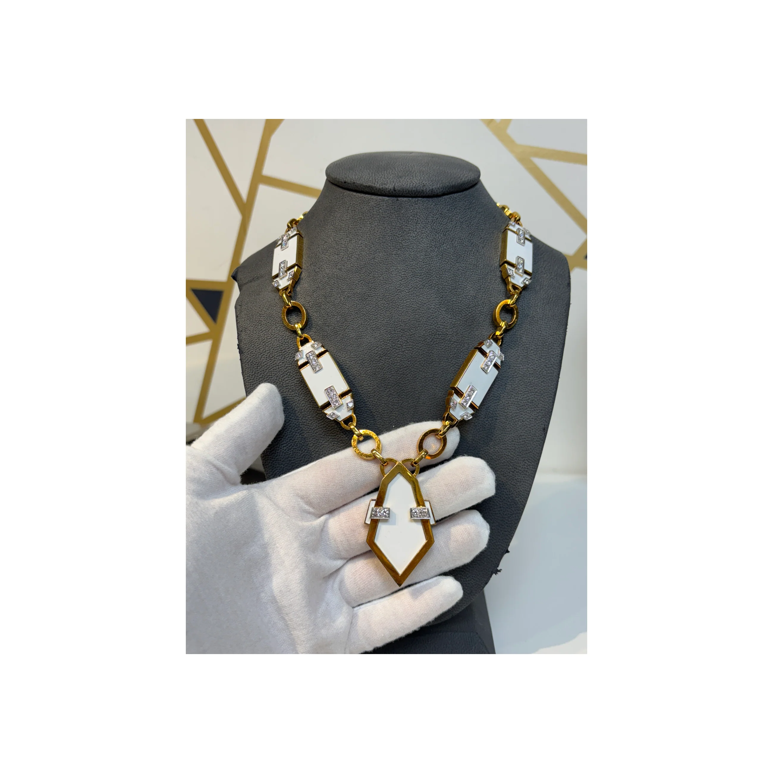 David Webb White Enamel and Diamond Necklace - Image 3