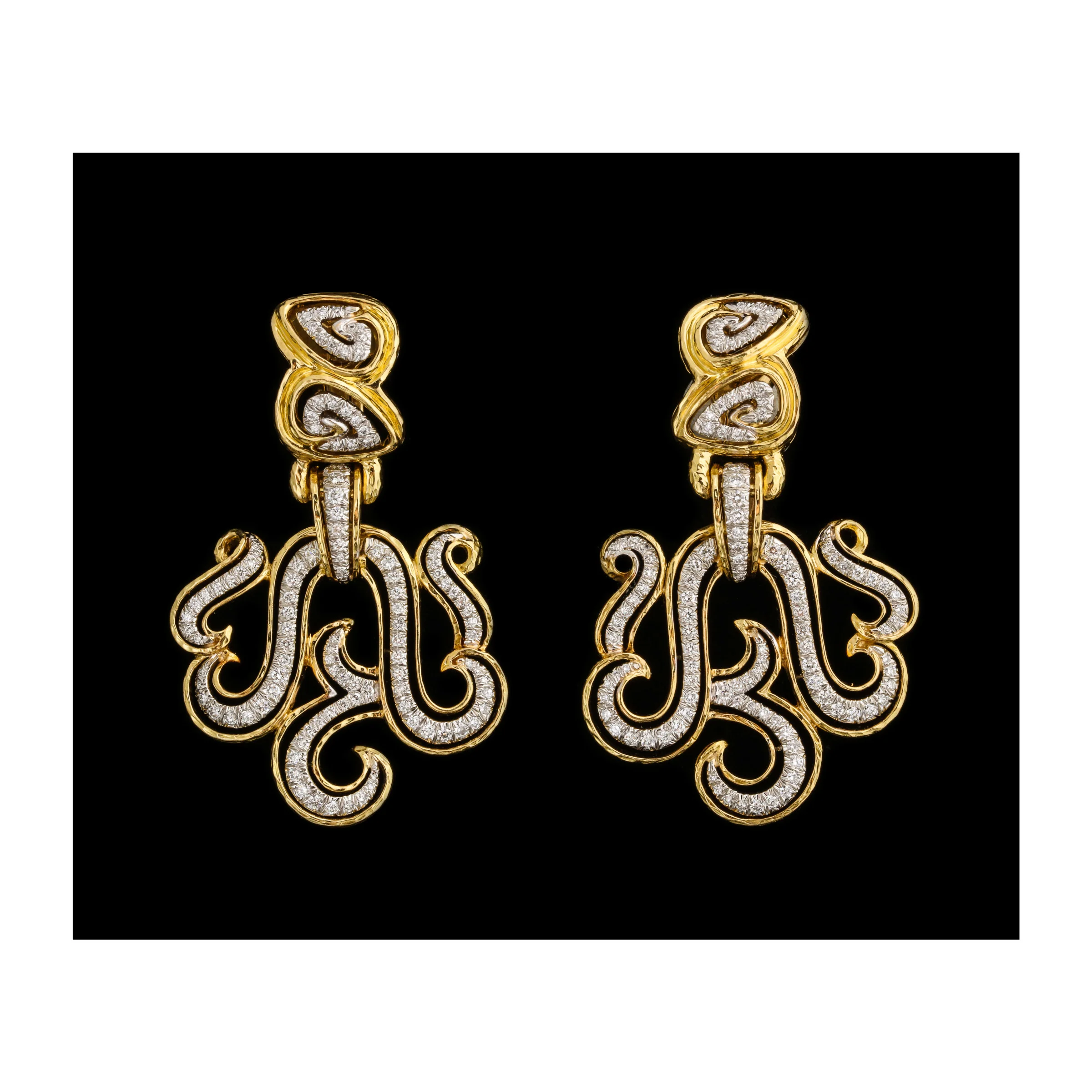 David Webb Yellow Gold and Diamond Earrings - Image 3