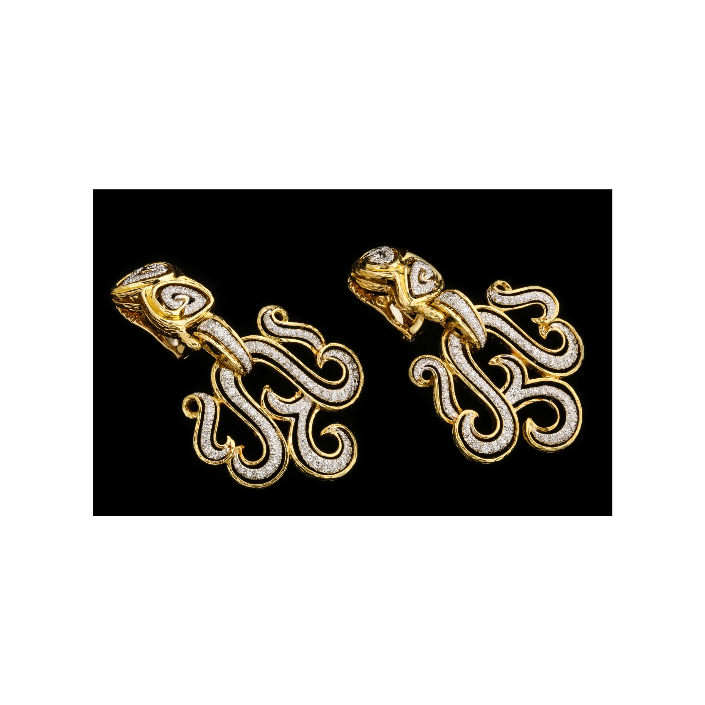 David Webb Yellow Gold and Diamond Earrings - Image 5