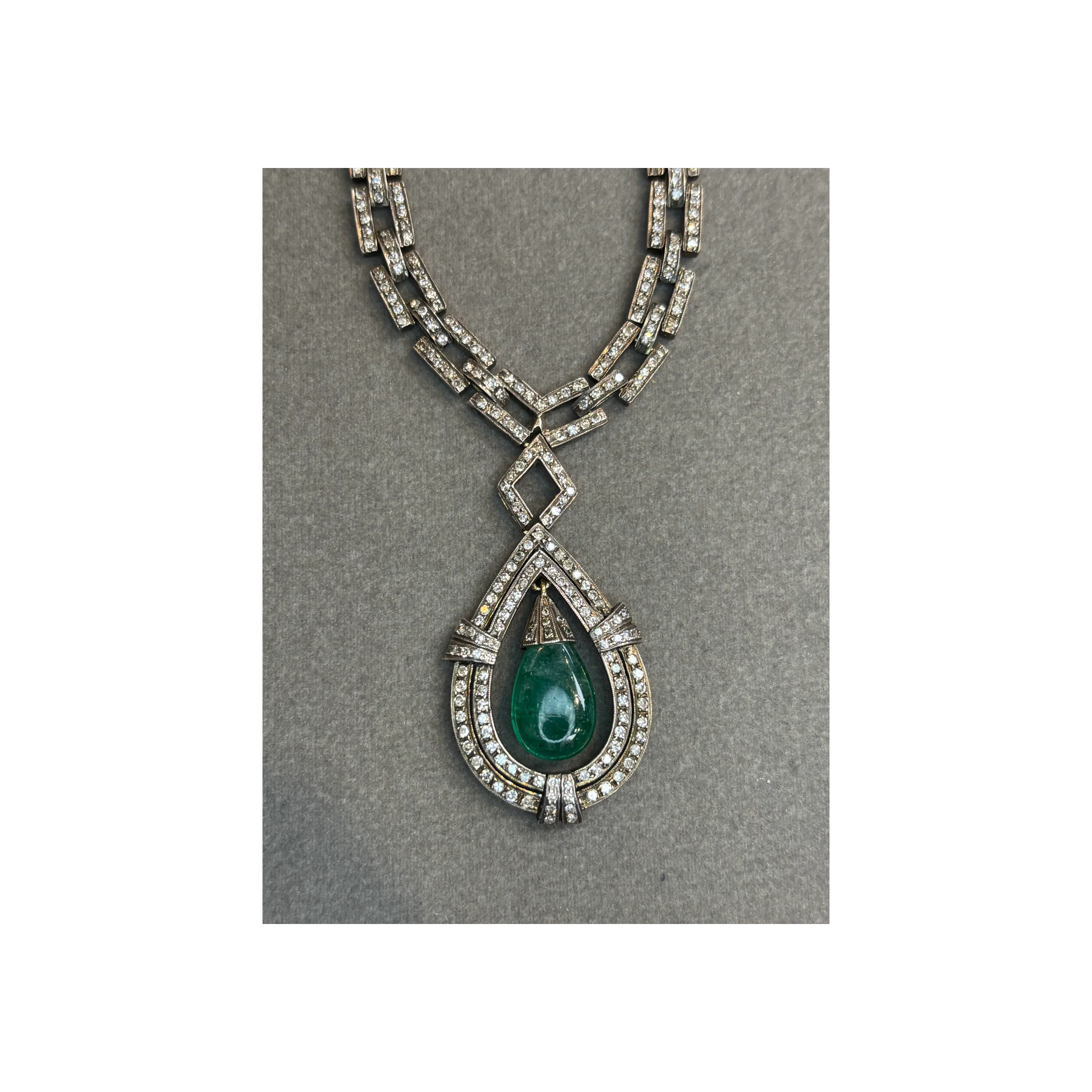 Diamond and Emerald Drop Necklace - Image 9