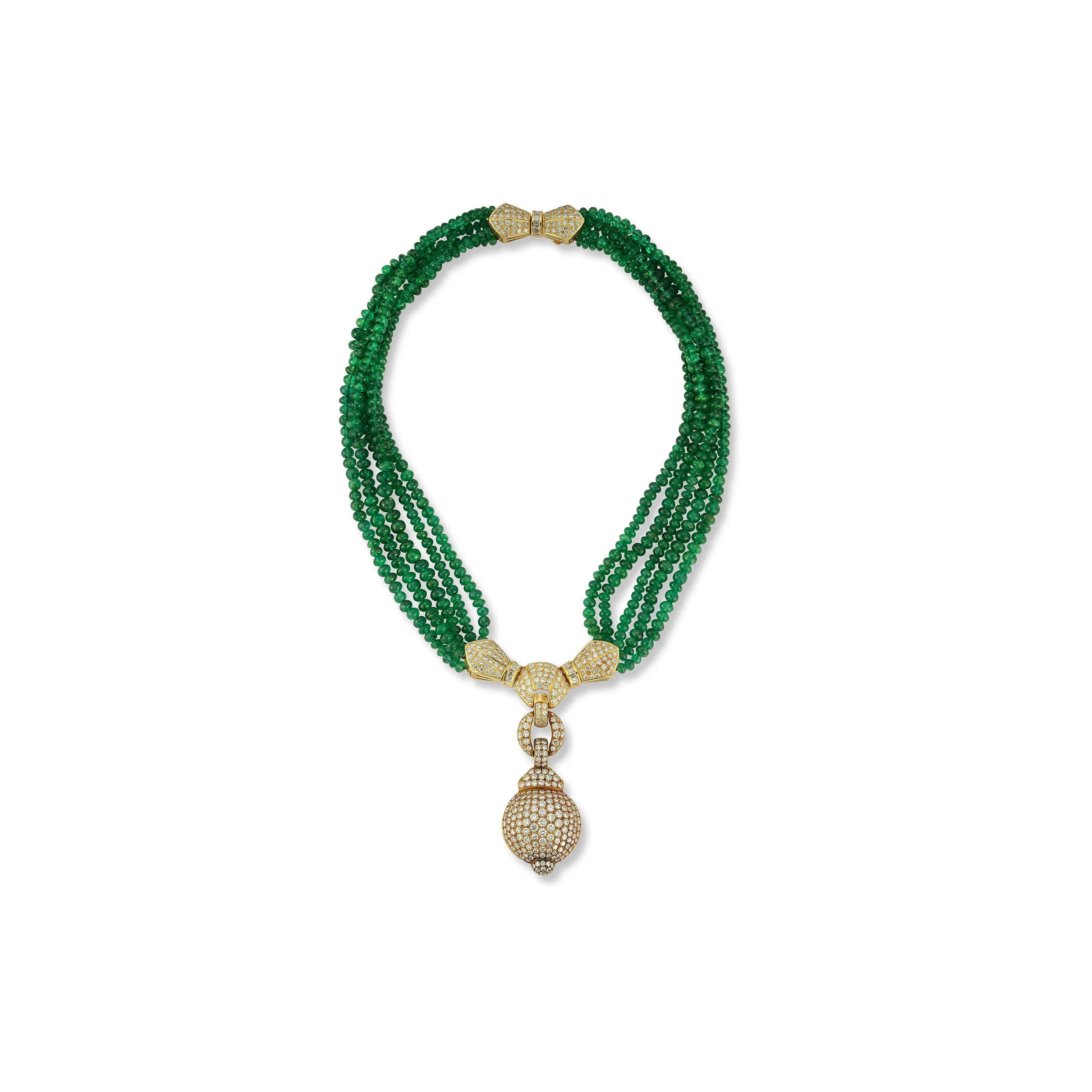 Diamond and Multi Strand Emerald Bead Necklace