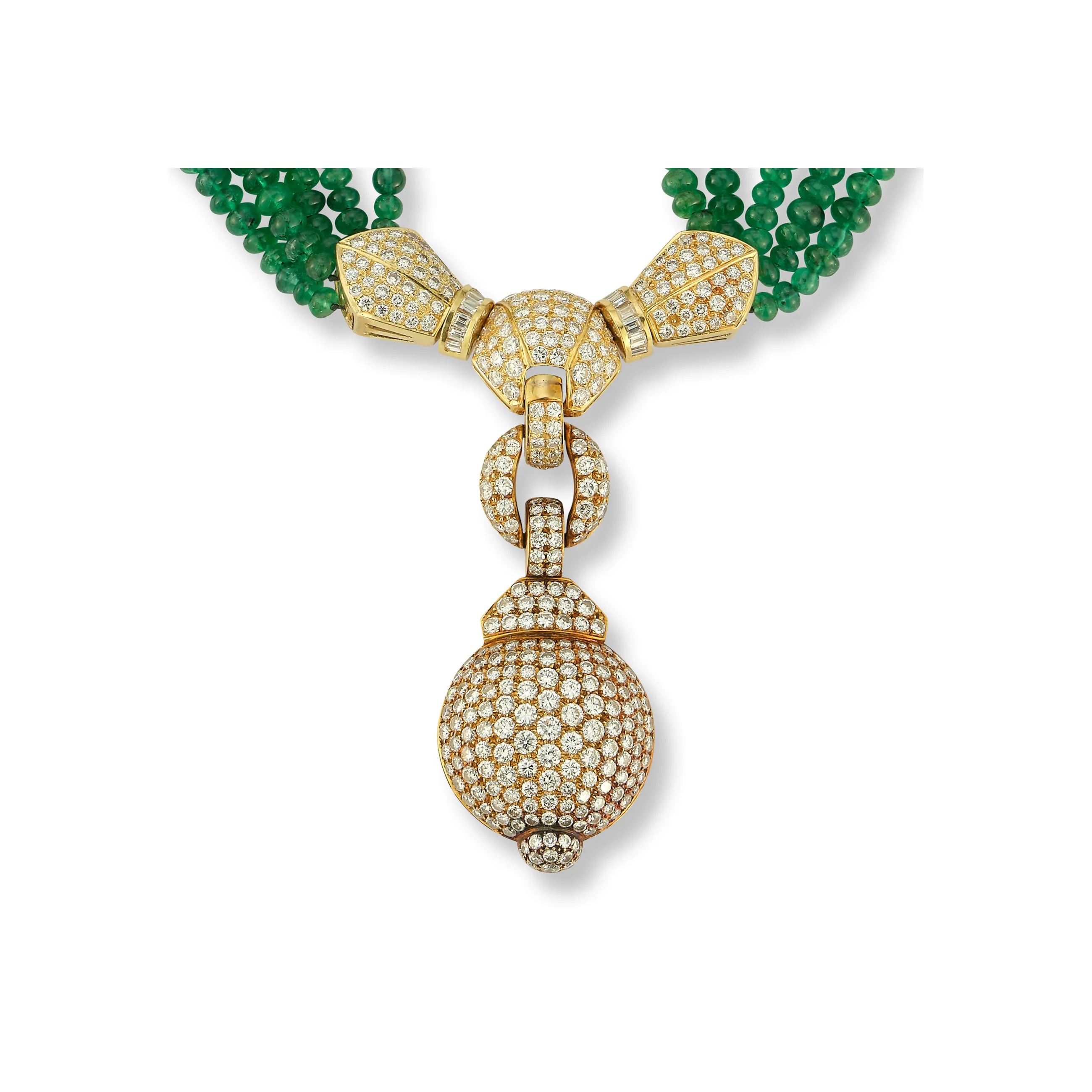Diamond and Multi Strand Emerald Bead Necklace - Image 2