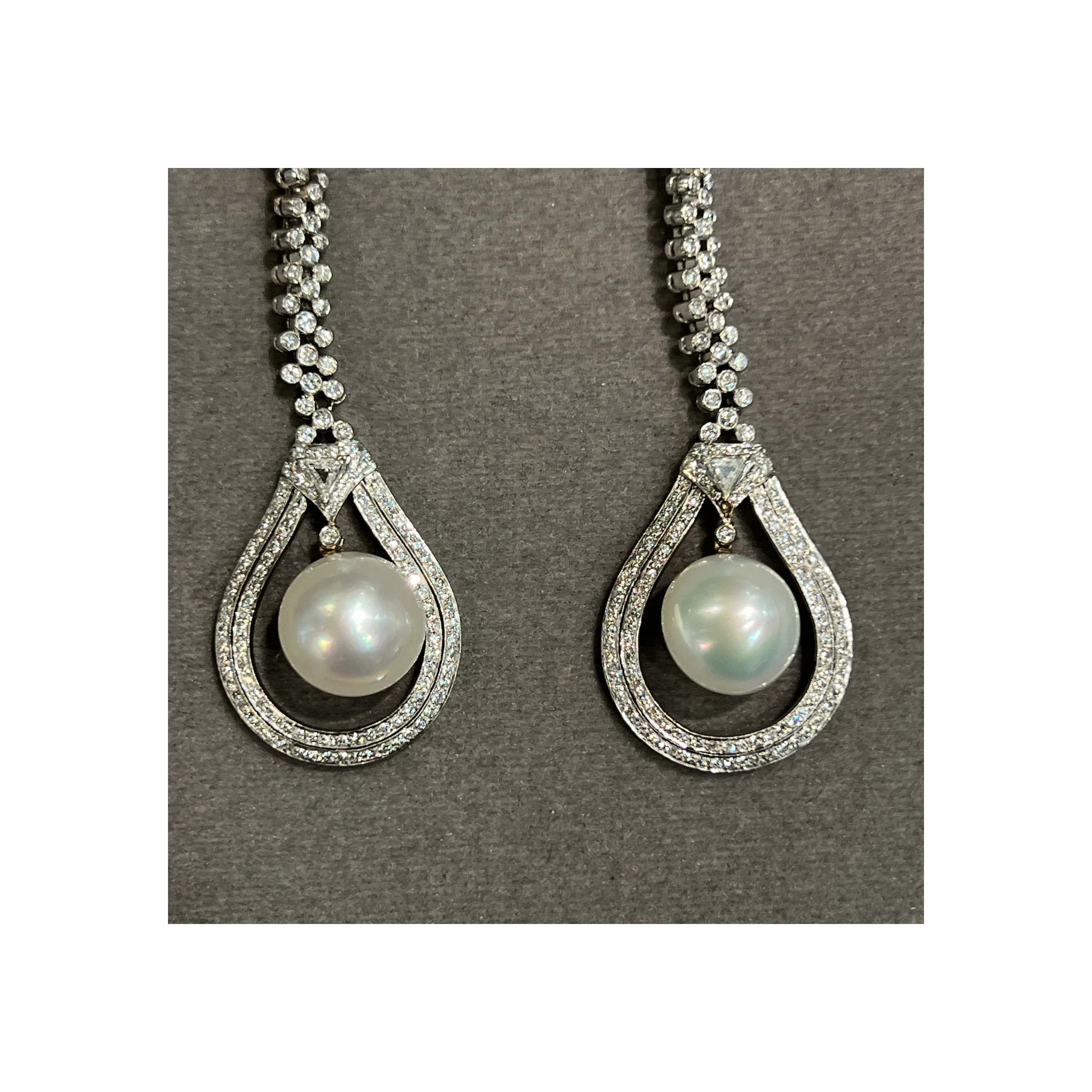 Diamond and Pearl Drop Earrings - Image 5