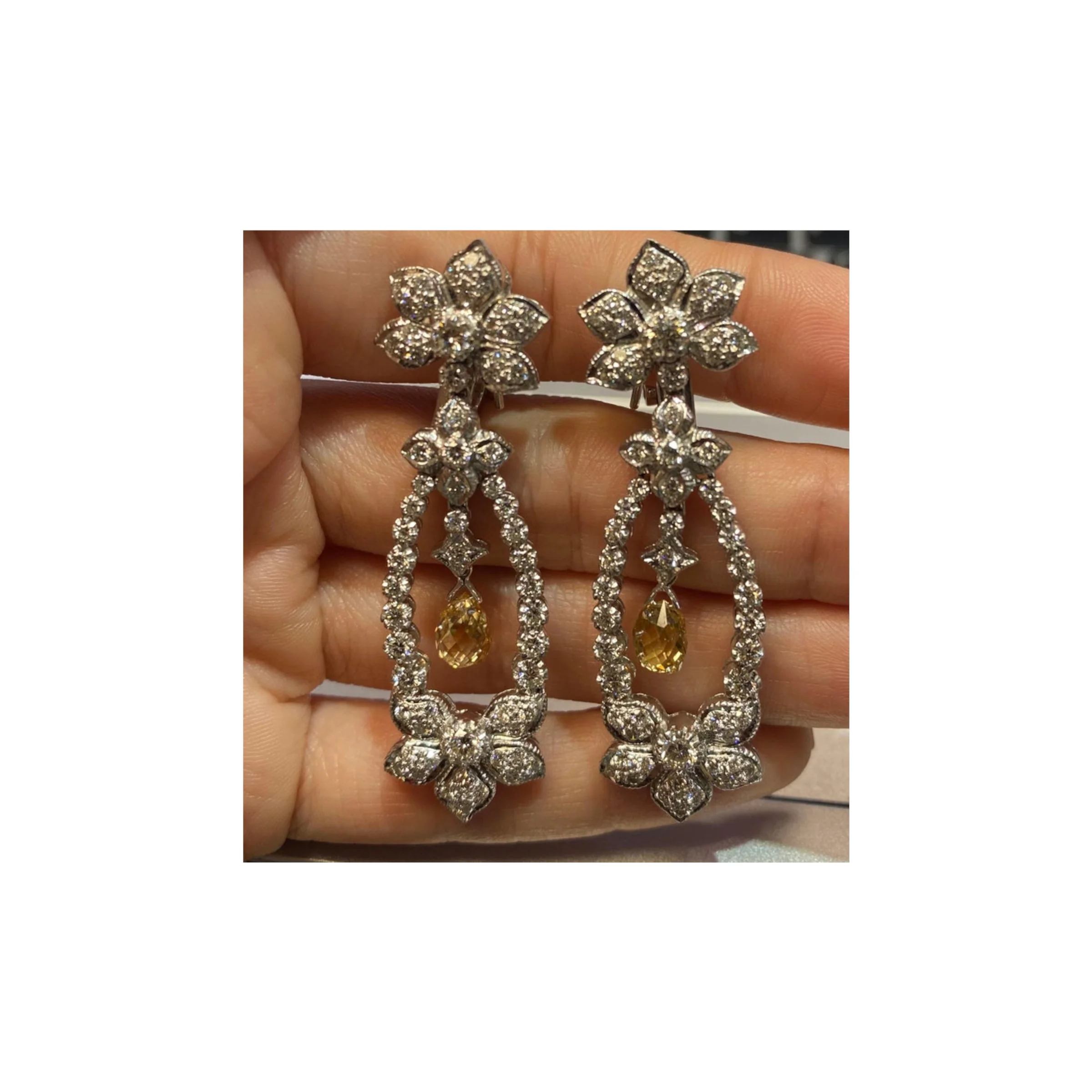 Briolette Diamond Flower Chandelier Earrings - Image 3