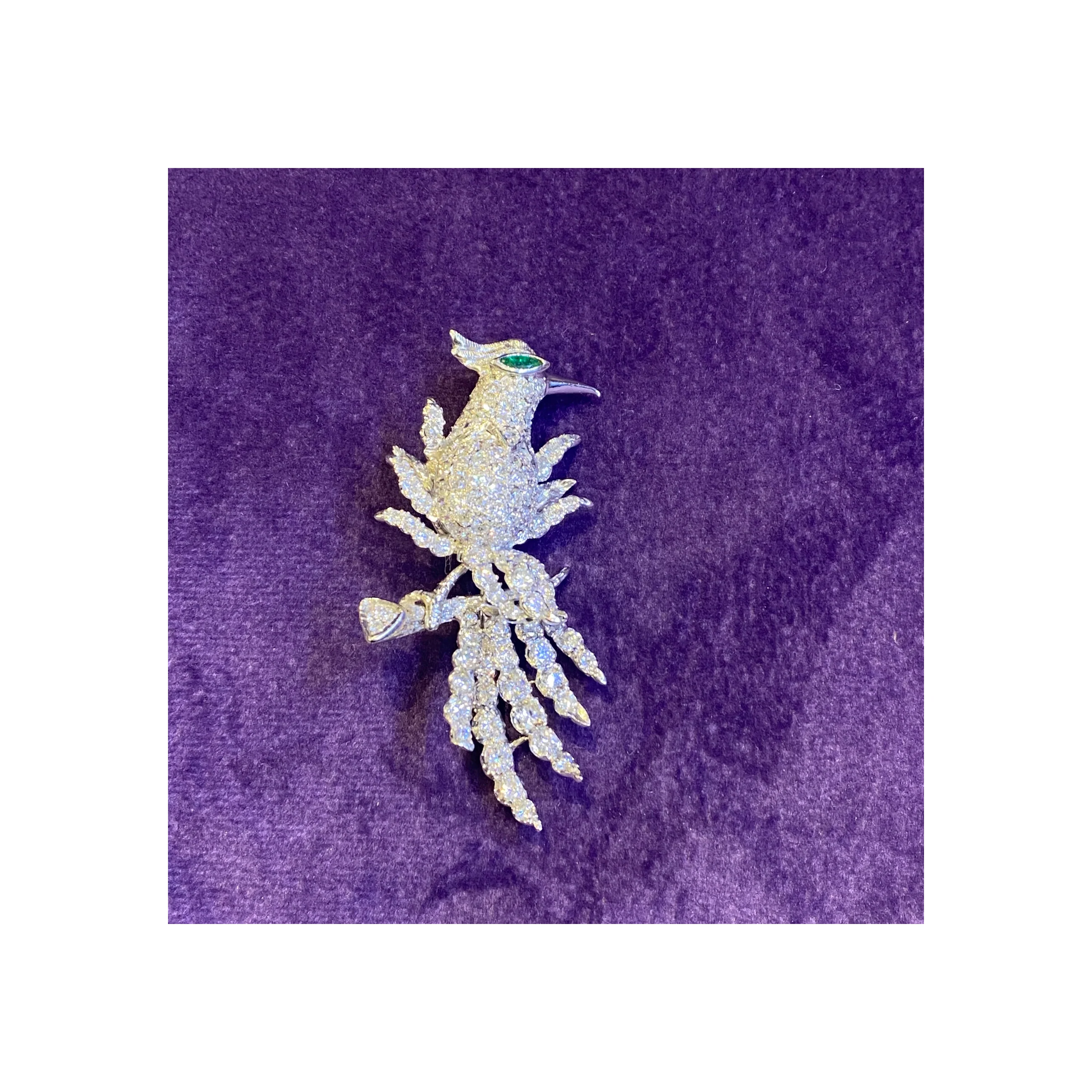 Diamond & Emerald Bird Brooch - Image 3
