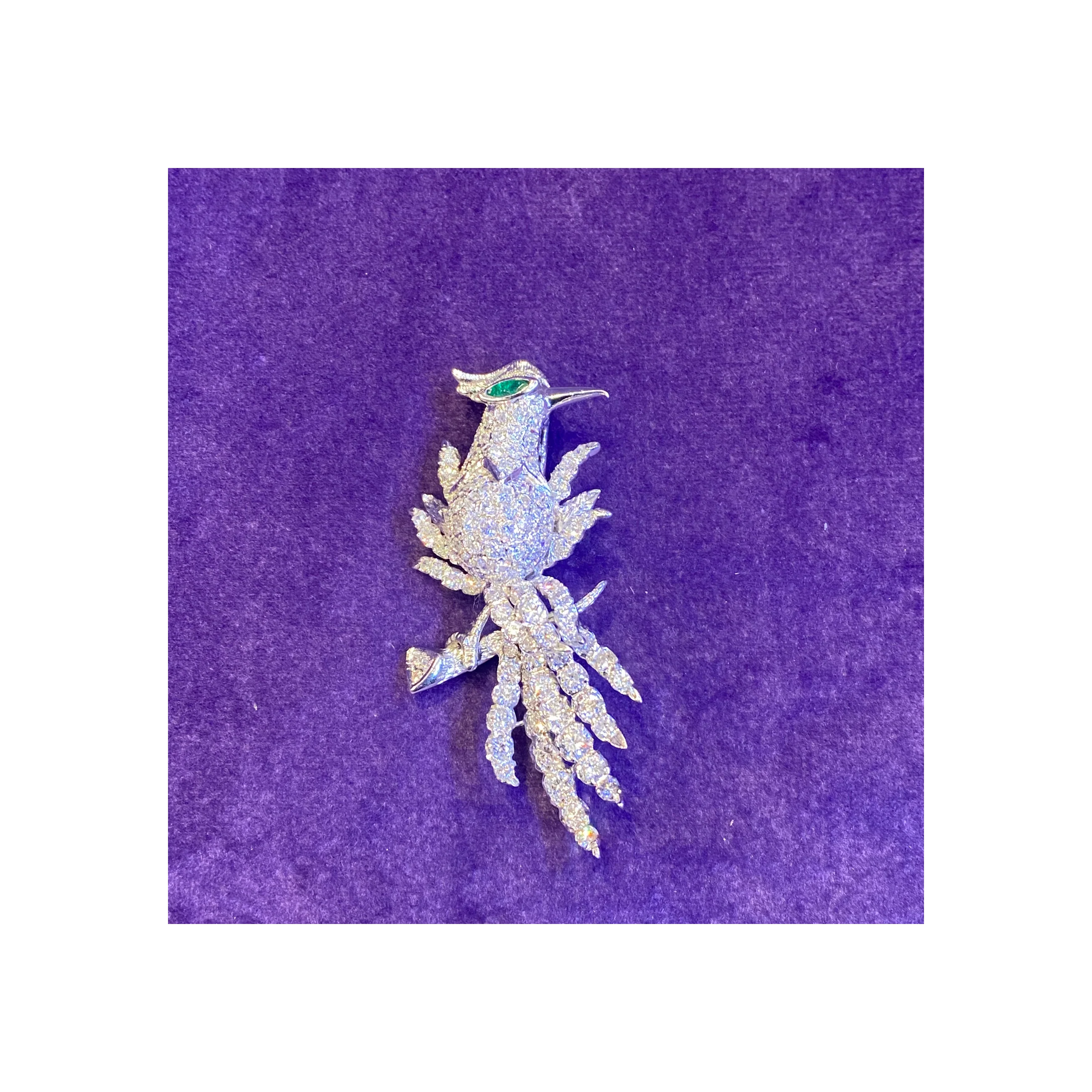 Diamond & Emerald Bird Brooch - Image 4