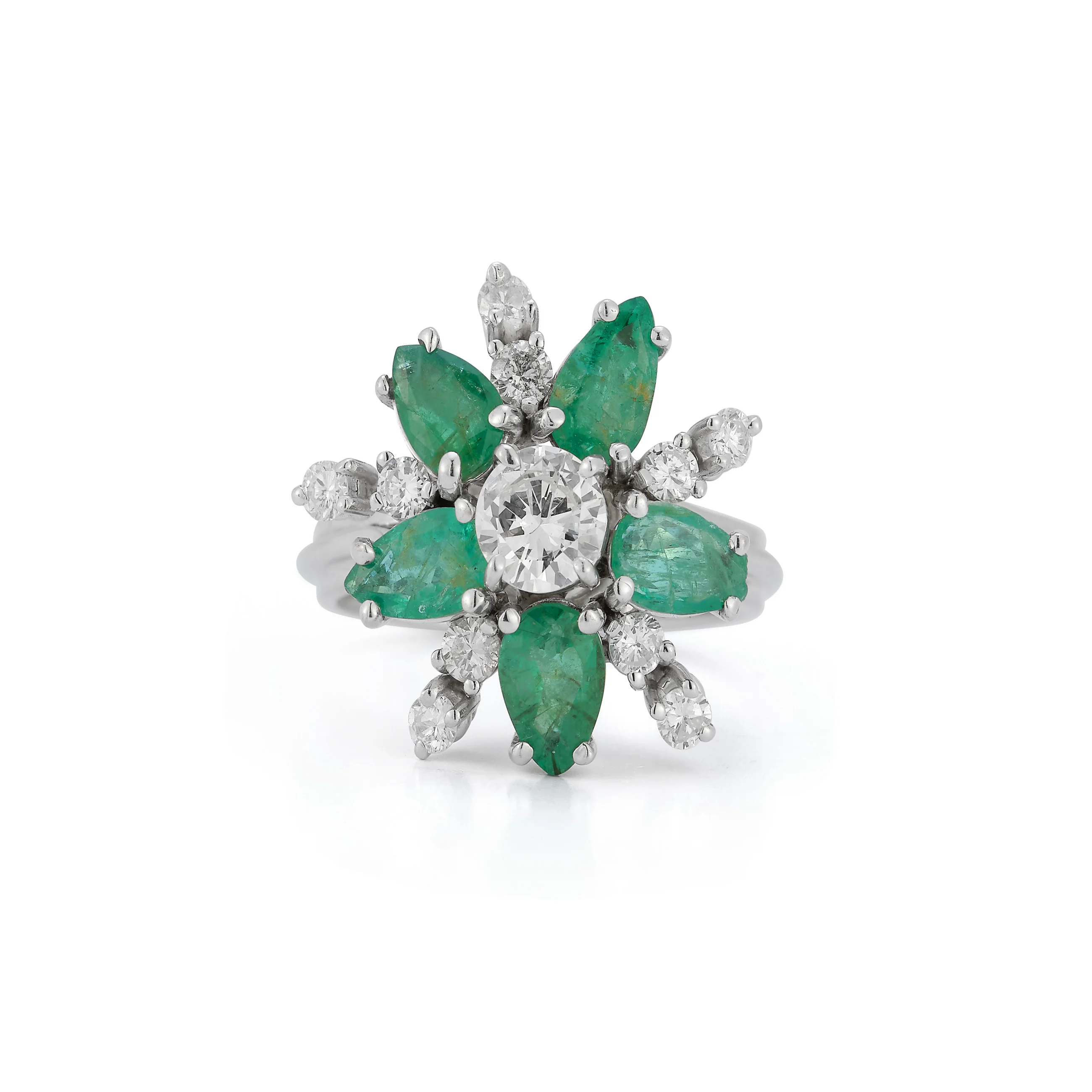 Diamond & Emerald Flower Cocktail Ring - Image 3