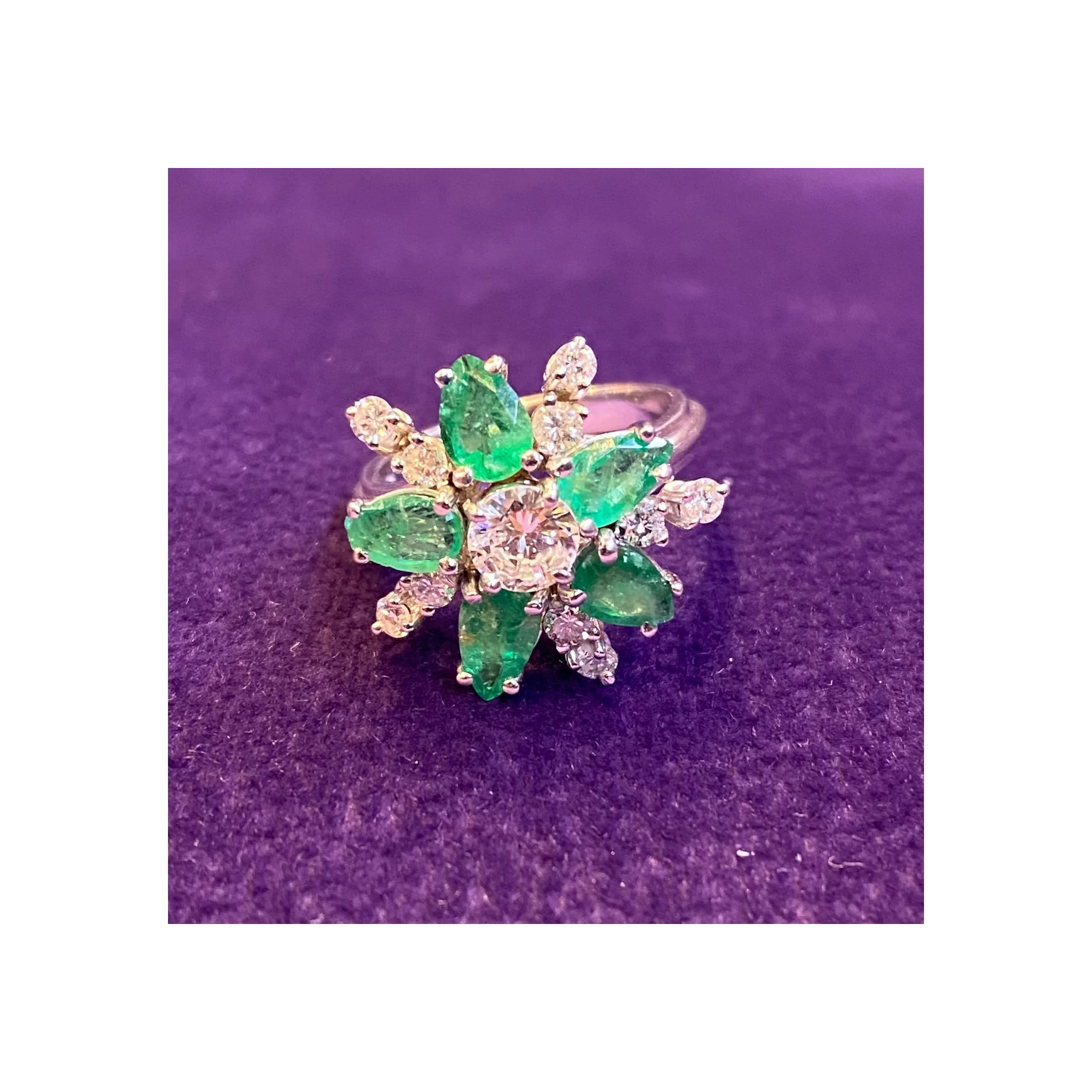 Diamond & Emerald Flower Cocktail Ring - Image 4
