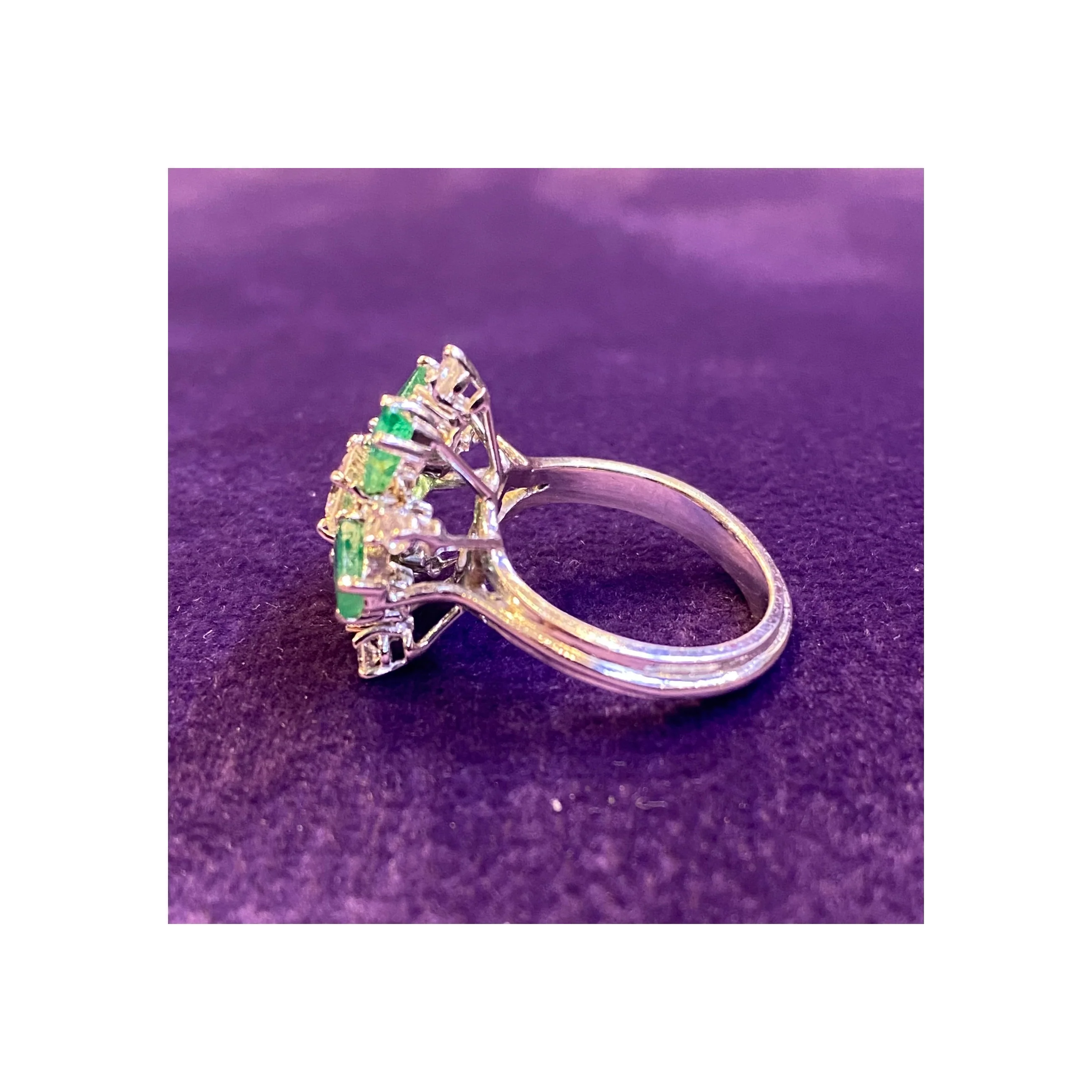 Diamond & Emerald Flower Cocktail Ring - Image 5