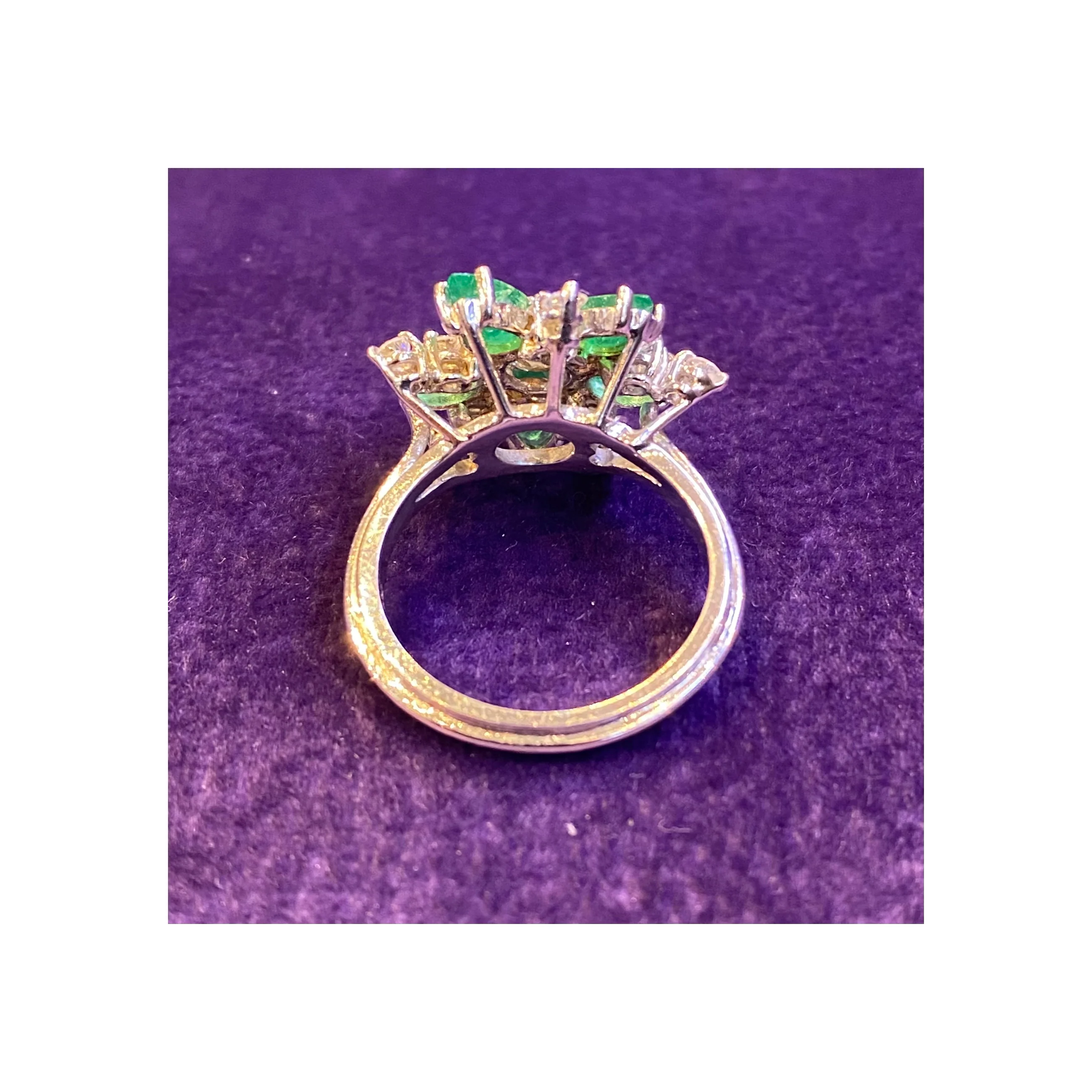 Diamond & Emerald Flower Cocktail Ring - Image 7