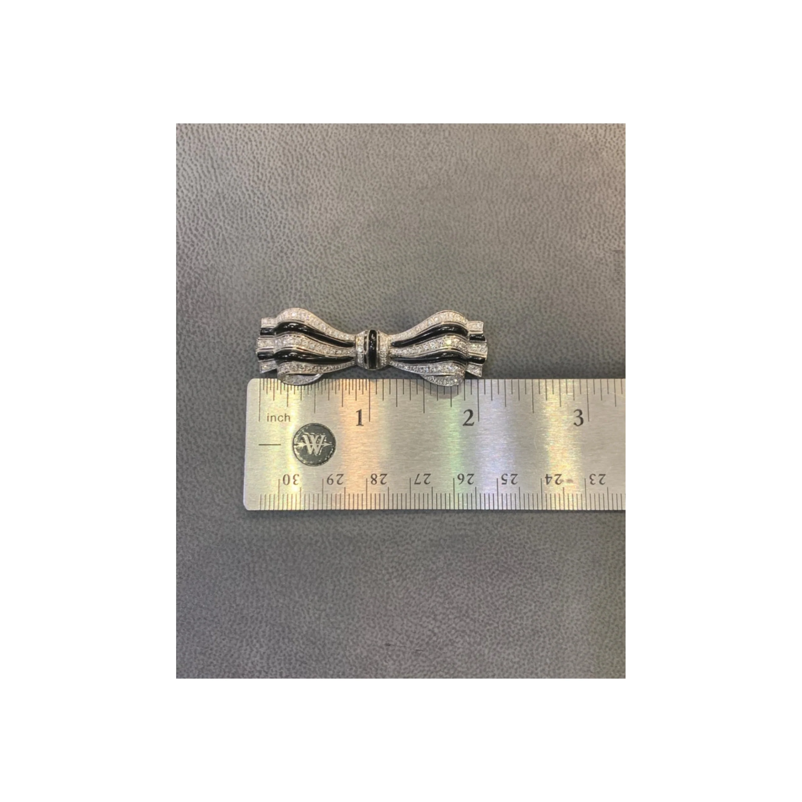 Diamond & Onyx Bow Brooch - Image 5