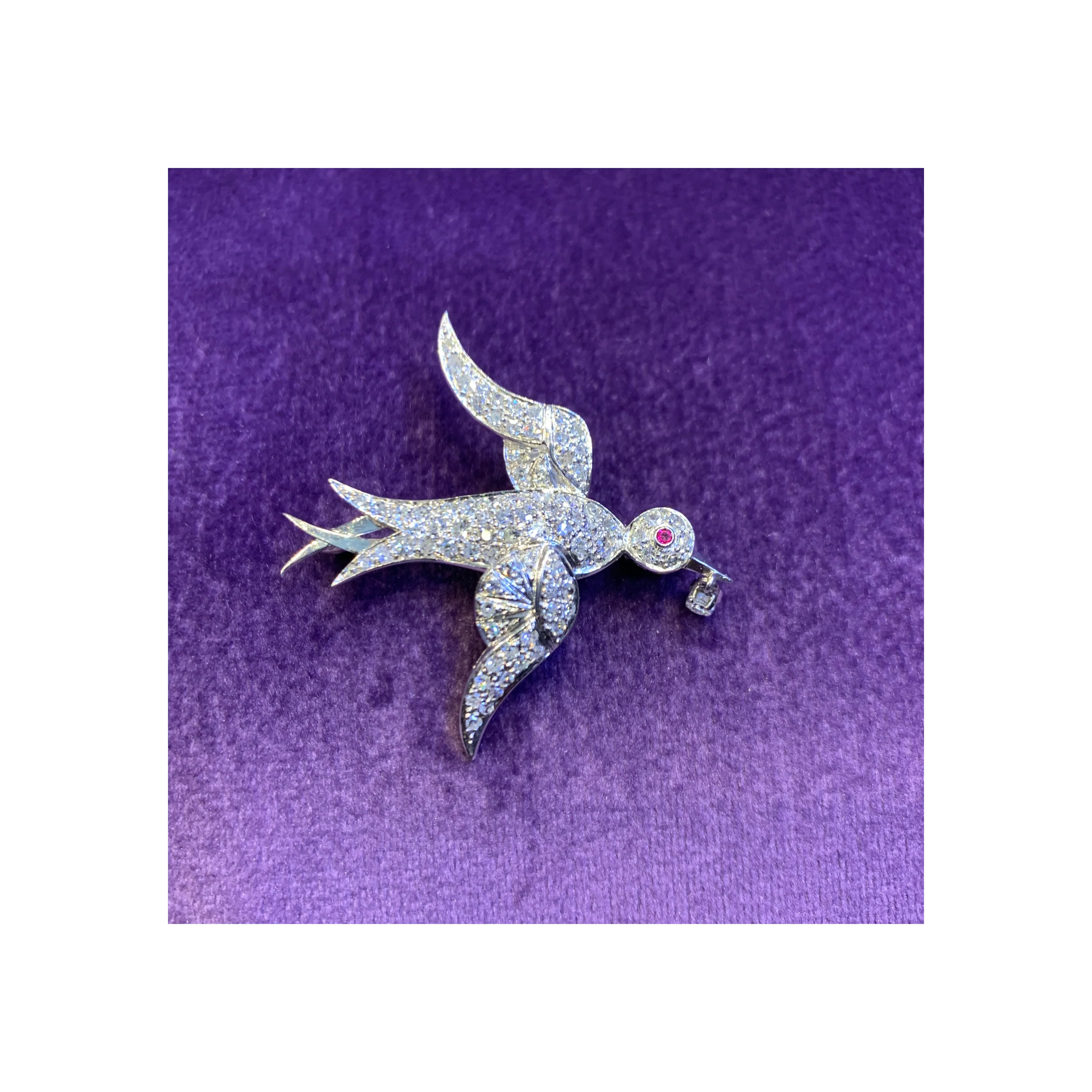 Diamond & Ruby Dove Brooch - Image 4