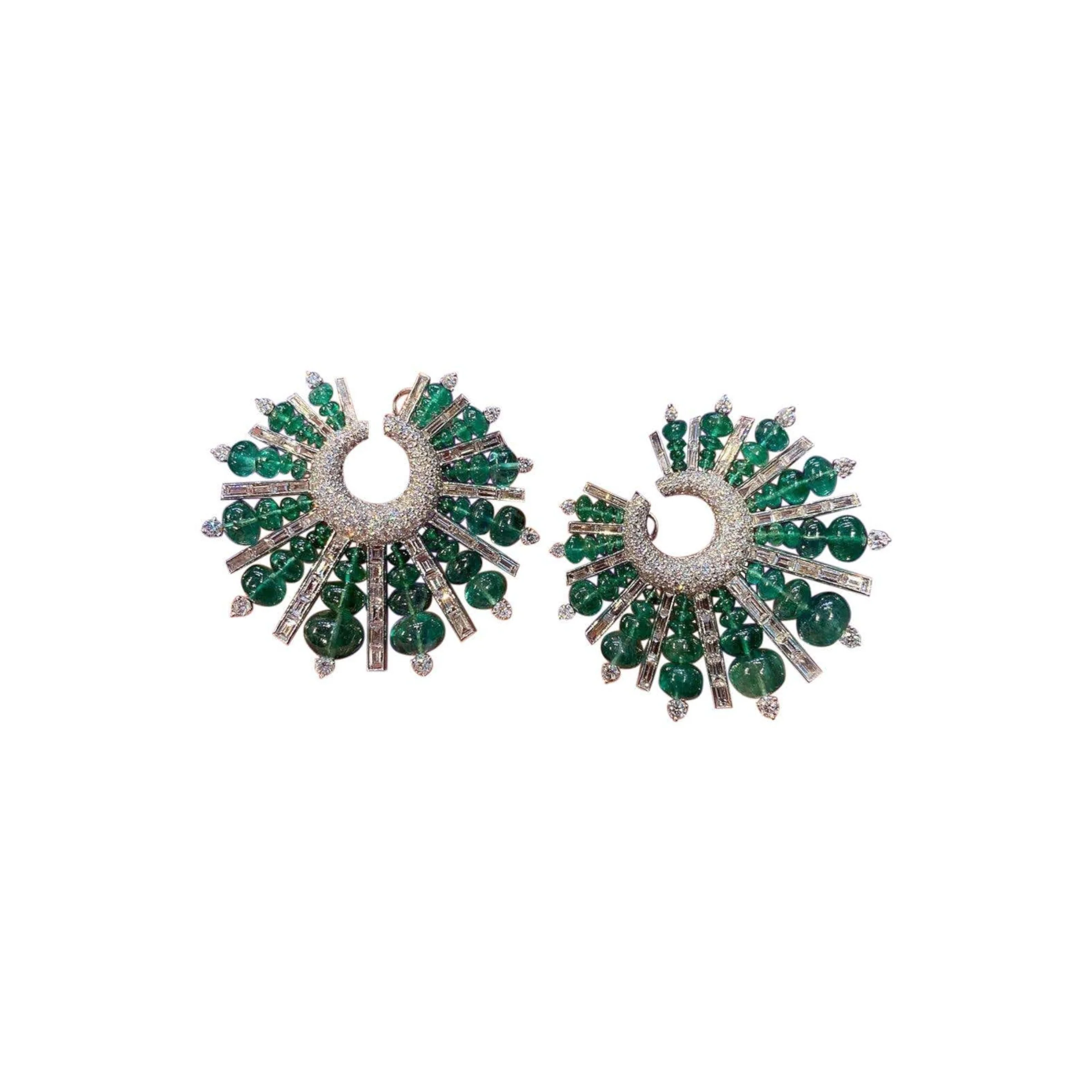 Emerald and Diamond Hoop Spike Earrings