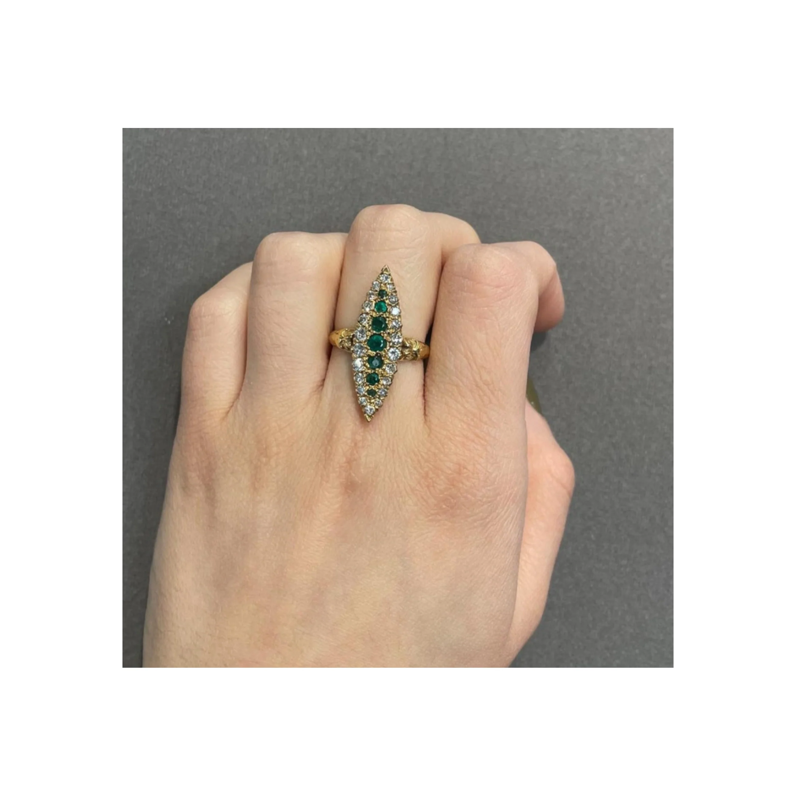 Emerald and Diamond Navette Ring - Image 2