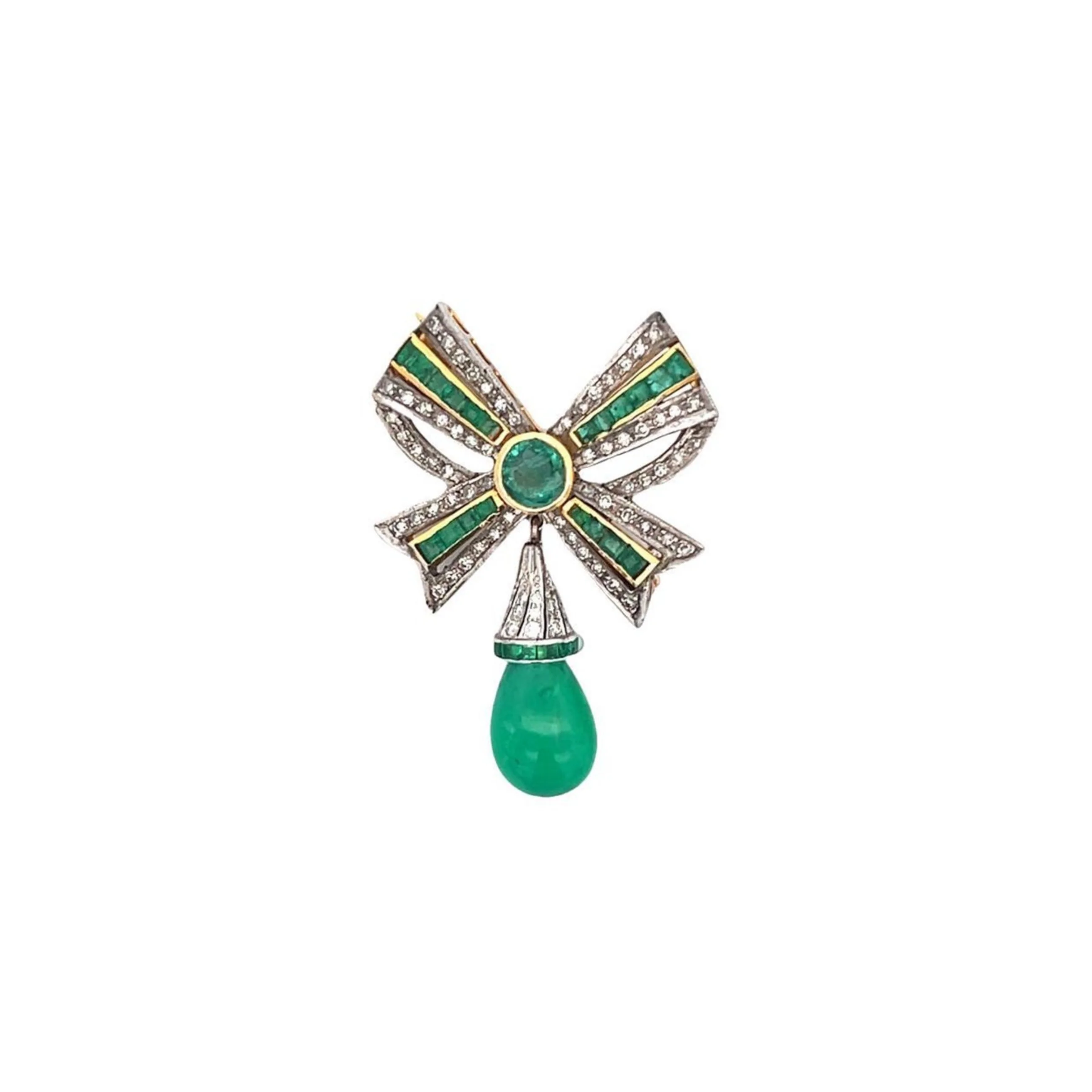 Emerald & Diamond Bow Brooch