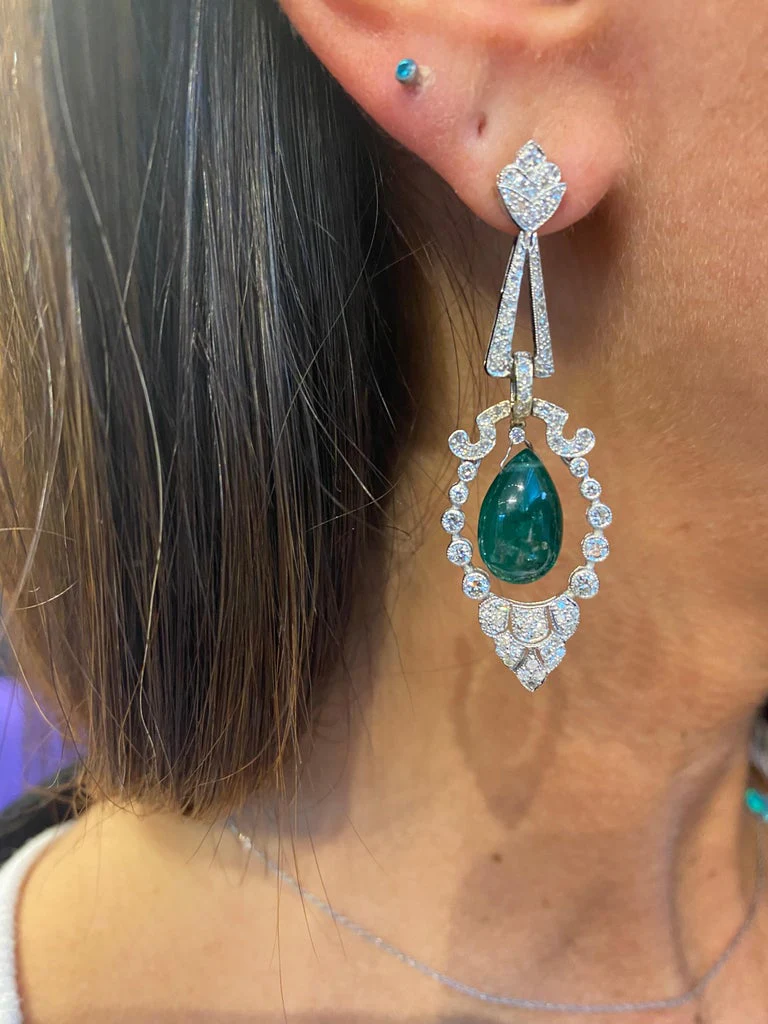 Emerald & Diamond Chandelier Dangle Earrings - Image 2