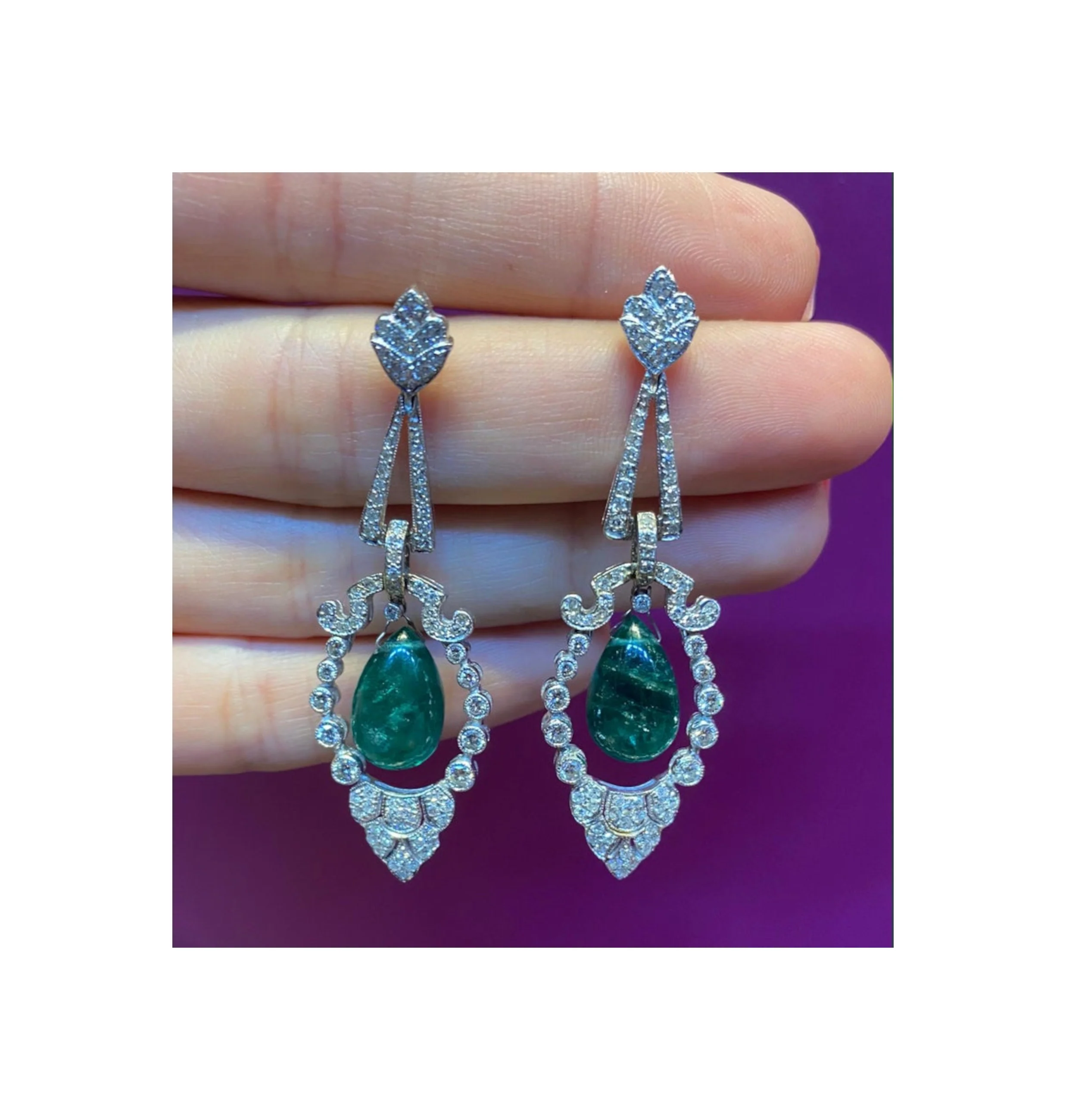 Emerald & Diamond Chandelier Dangle Earrings - Image 3