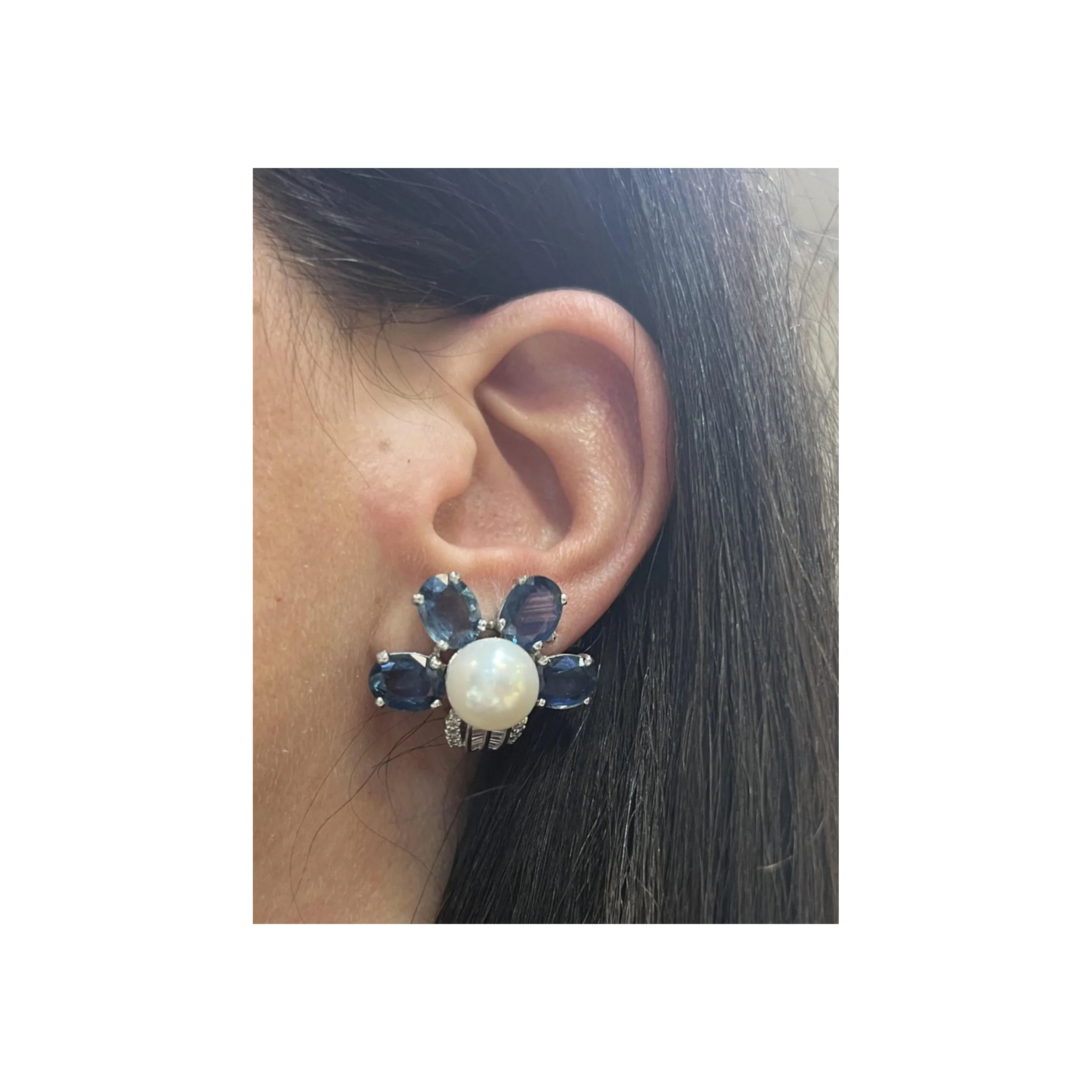 Floral Sapphire and Pearl Earrings - Image 2