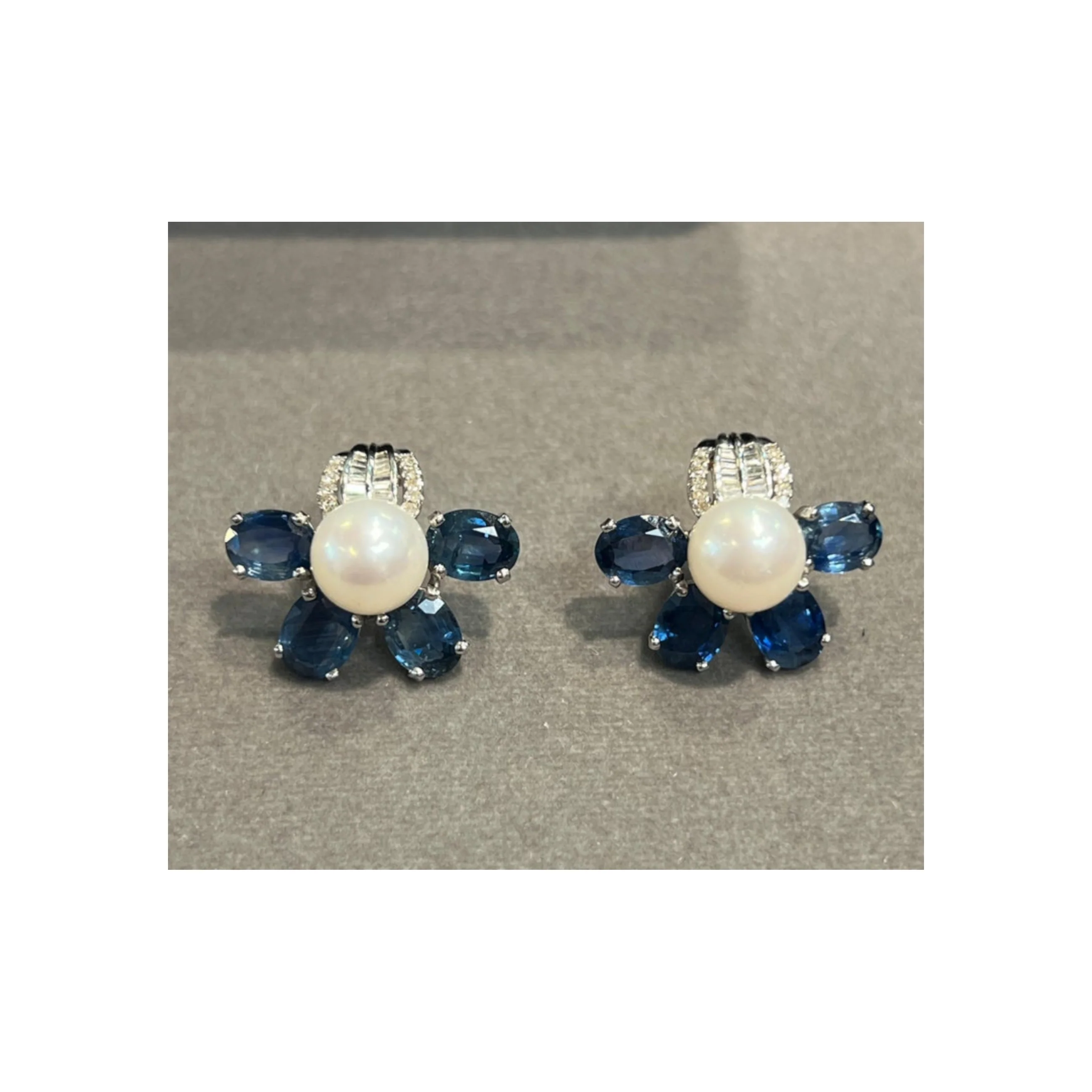 Floral Sapphire and Pearl Earrings - Image 6