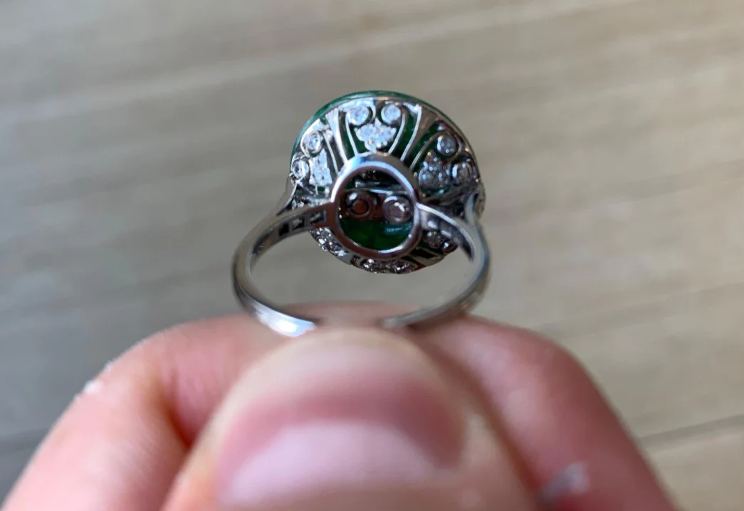French Art Deco Jade Diamond Ring - Image 4