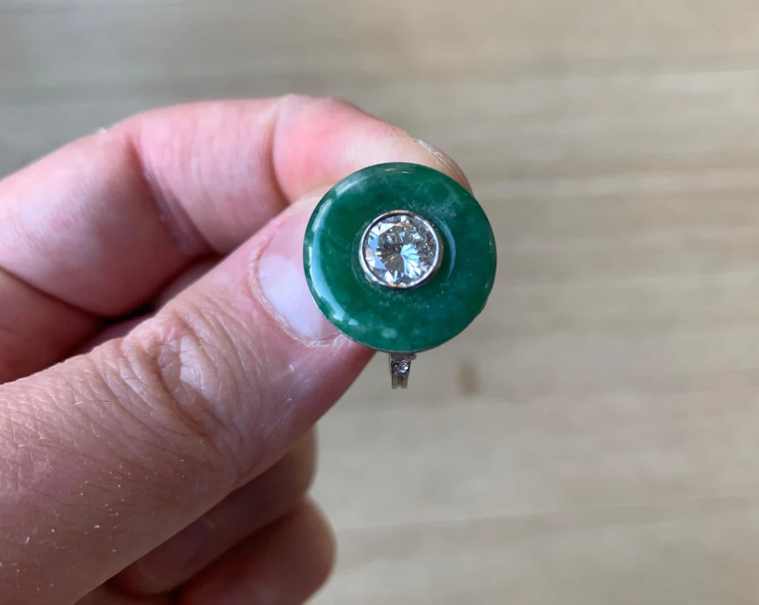 French Art Deco Jade Diamond Ring - Image 5