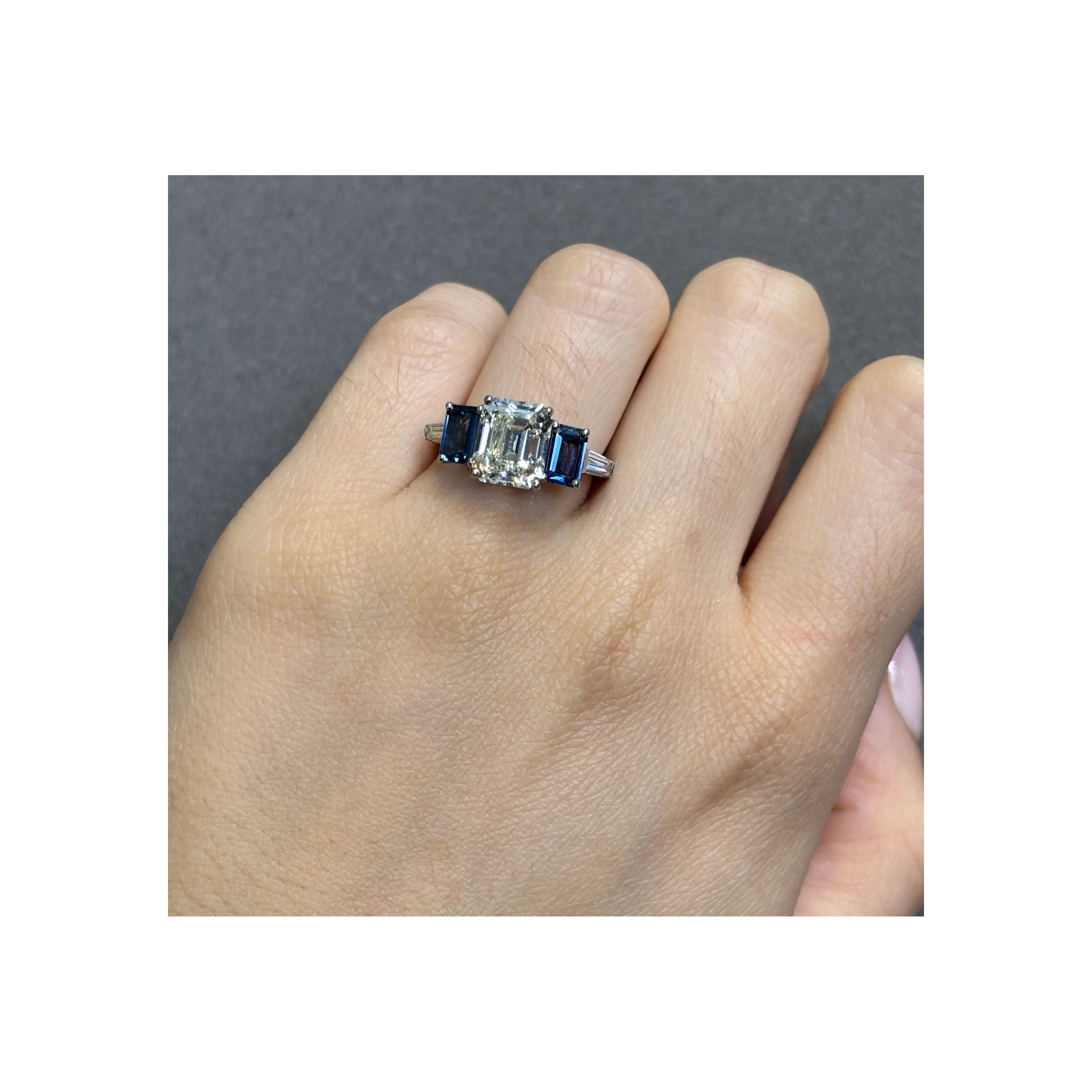 GIA Certified 3.05 Carat Emerald Cut Diamond and Sapphire Ring - Image 2