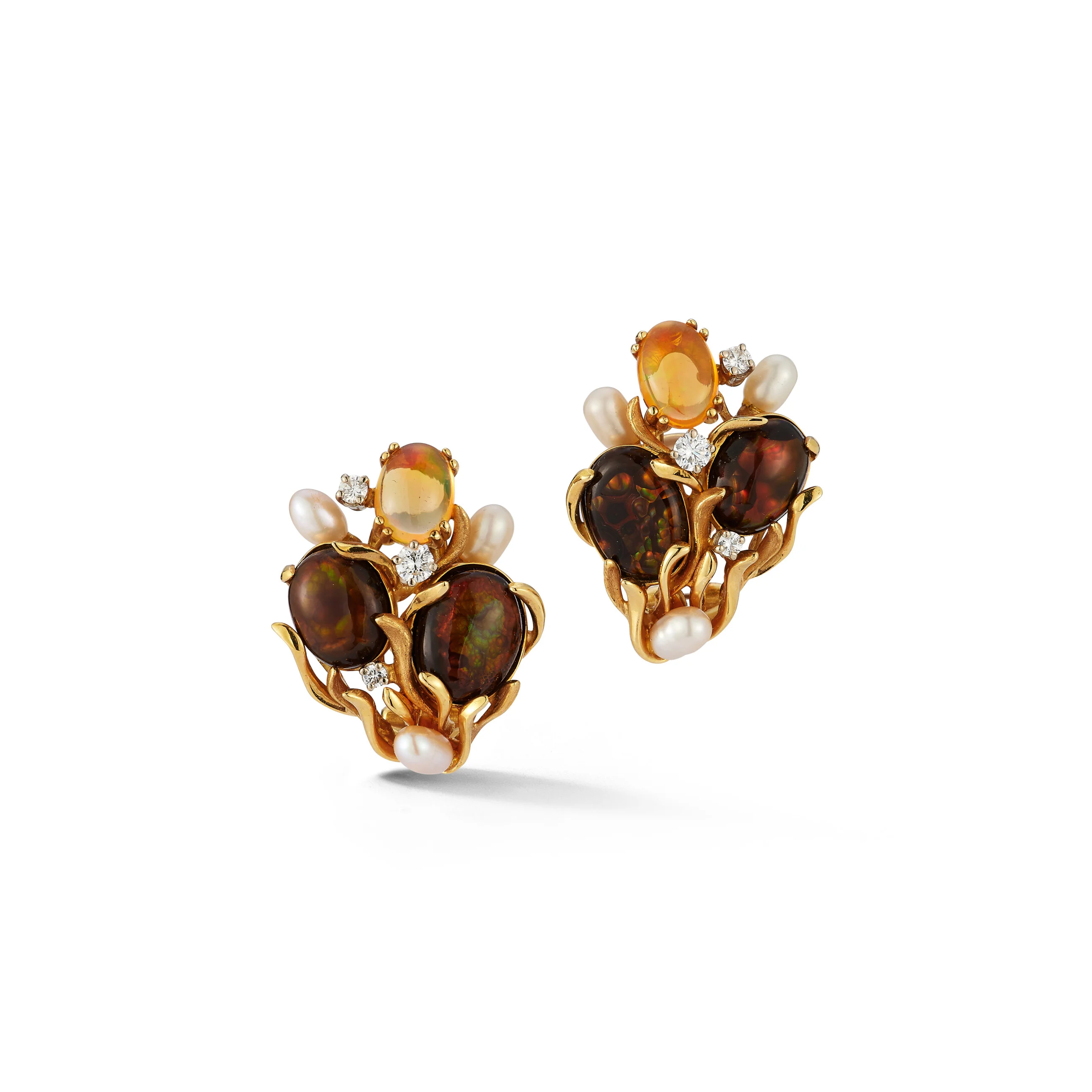 Gilbert Albert Fire Opal and Pearl Necklace & Earrings - Image 5