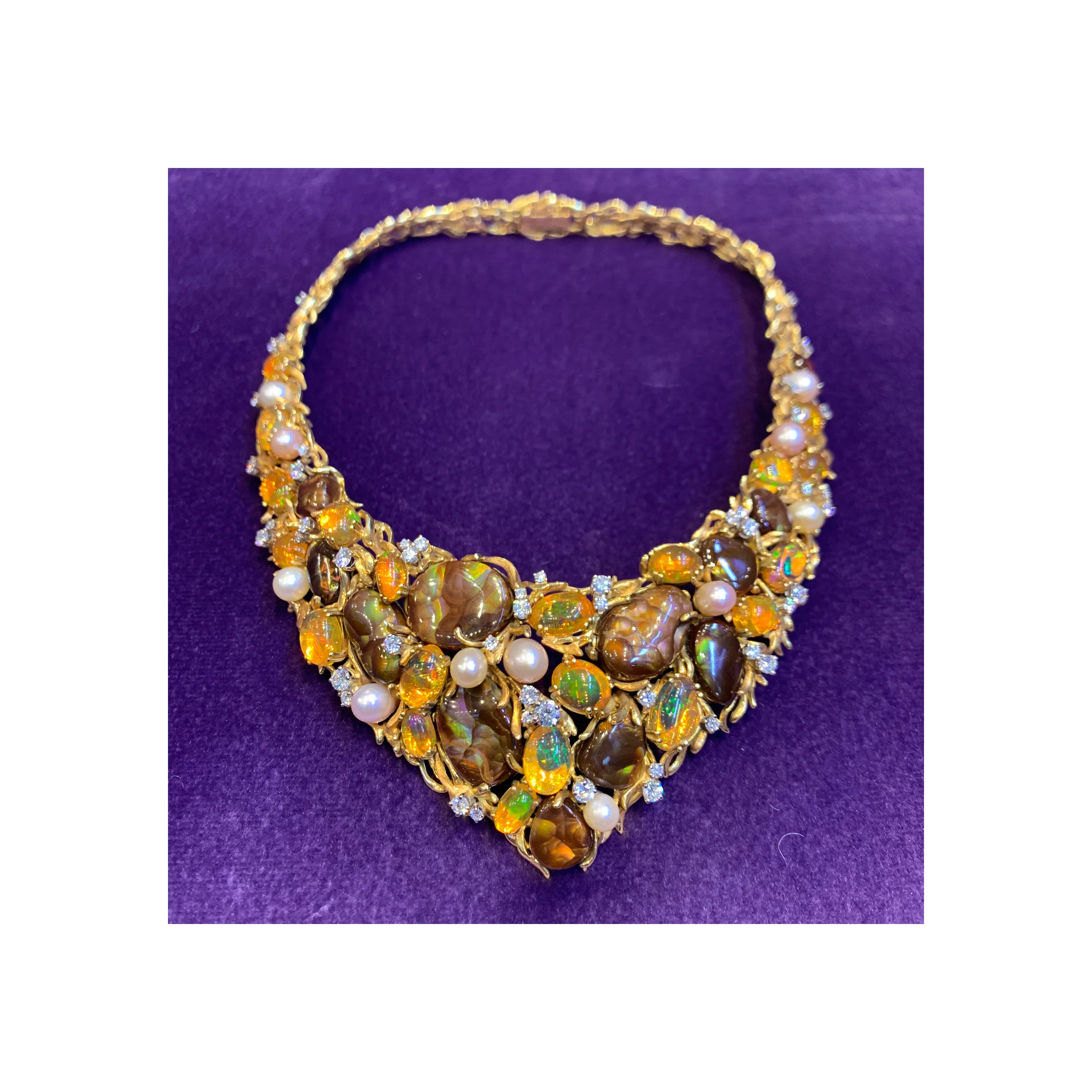 Gilbert Albert Fire Opal and Pearl Necklace & Earrings - Image 9