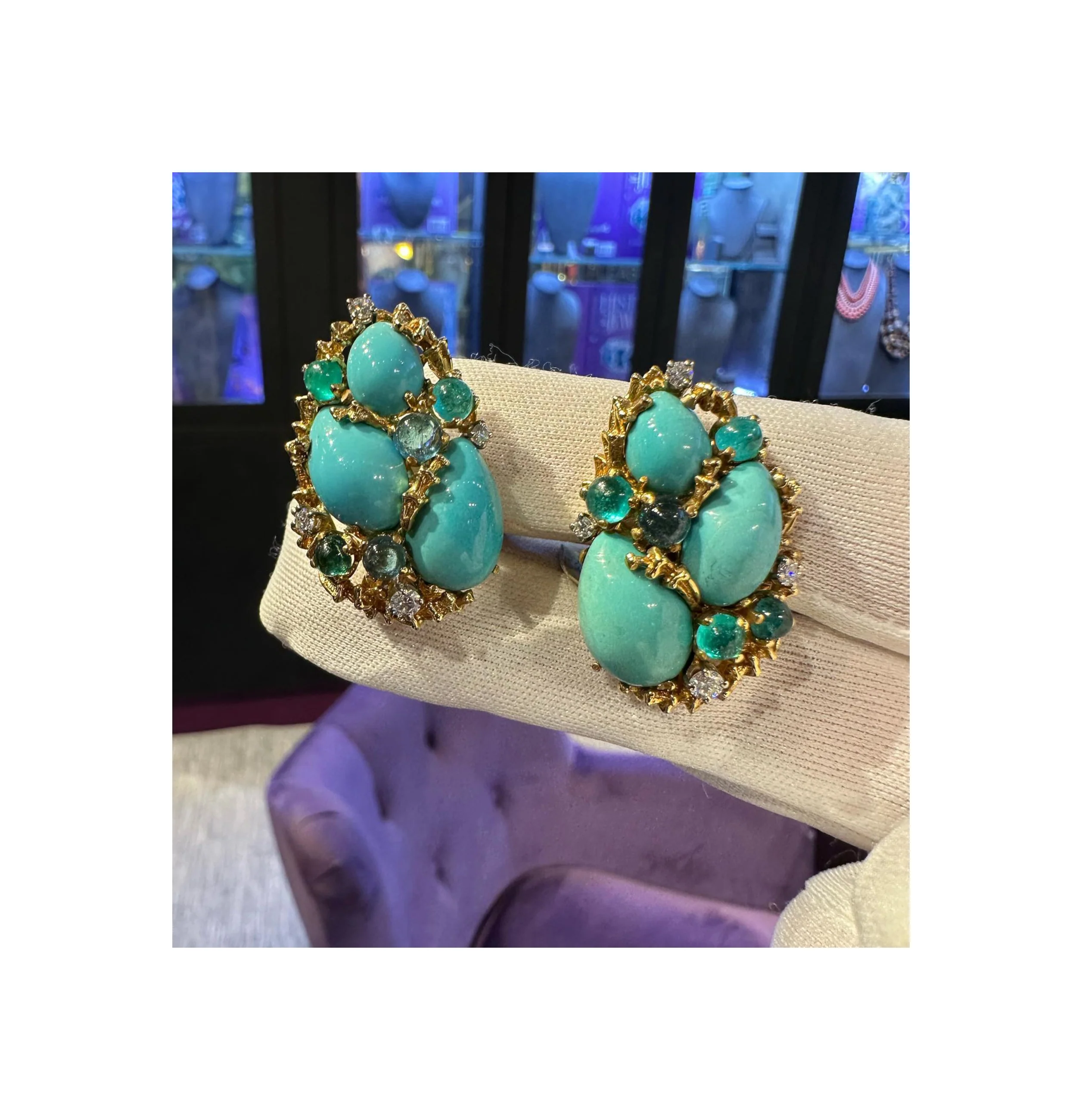 Gilbert Albert Turquoise & Diamond Necklace & Earrings - Image 3