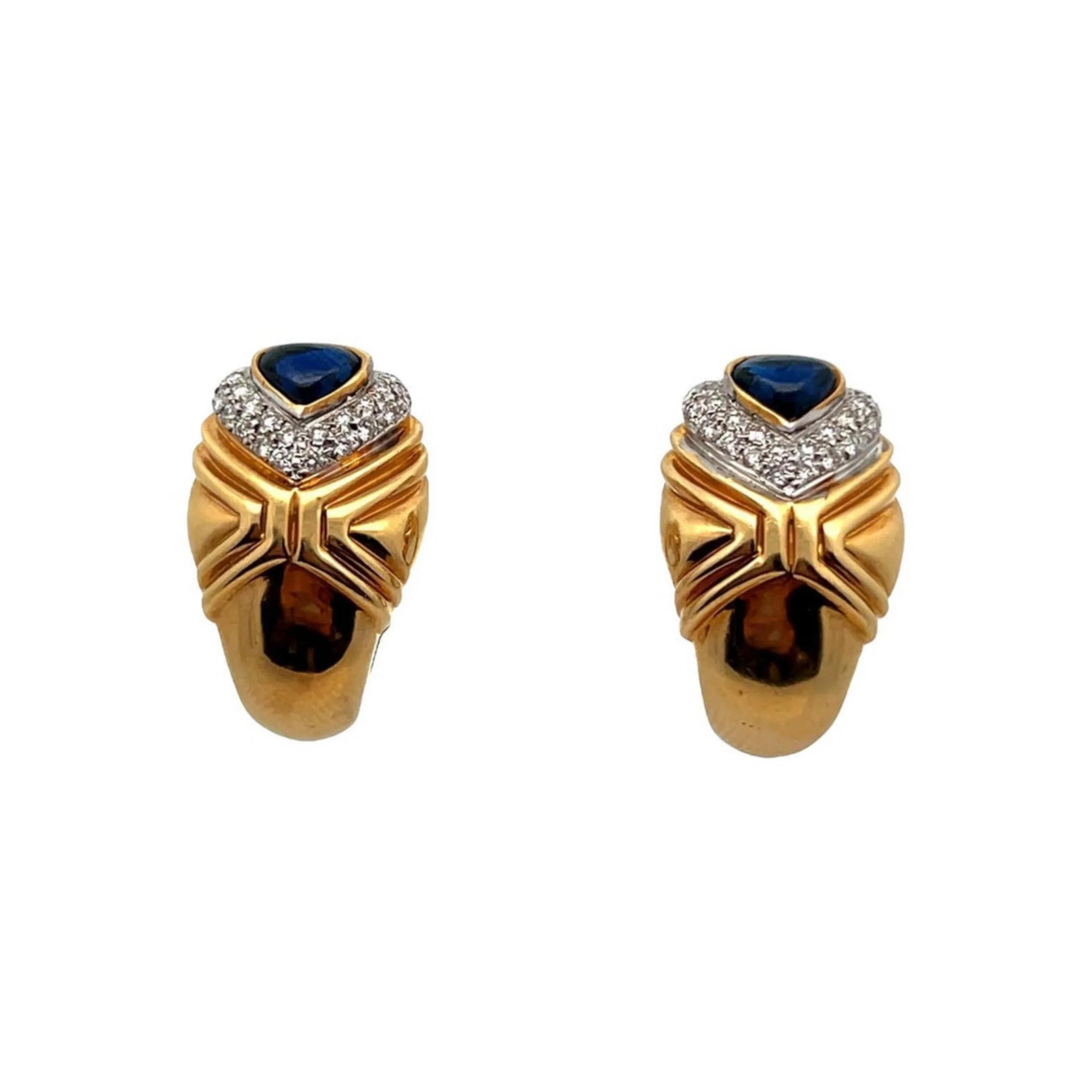 Heart Shape Cabochon Sapphire & Diamond Earrings