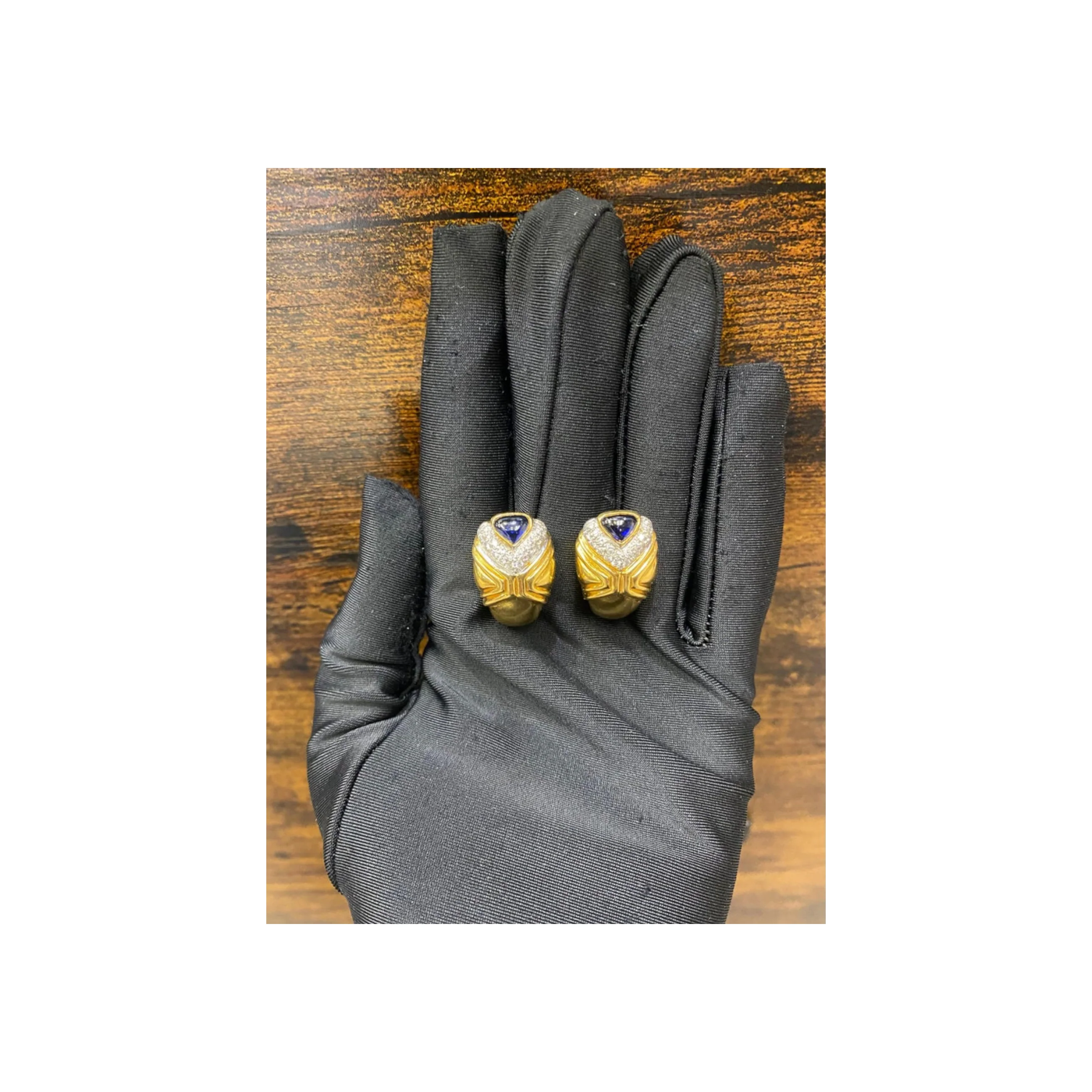 Heart Shape Cabochon Sapphire & Diamond Earrings - Image 3
