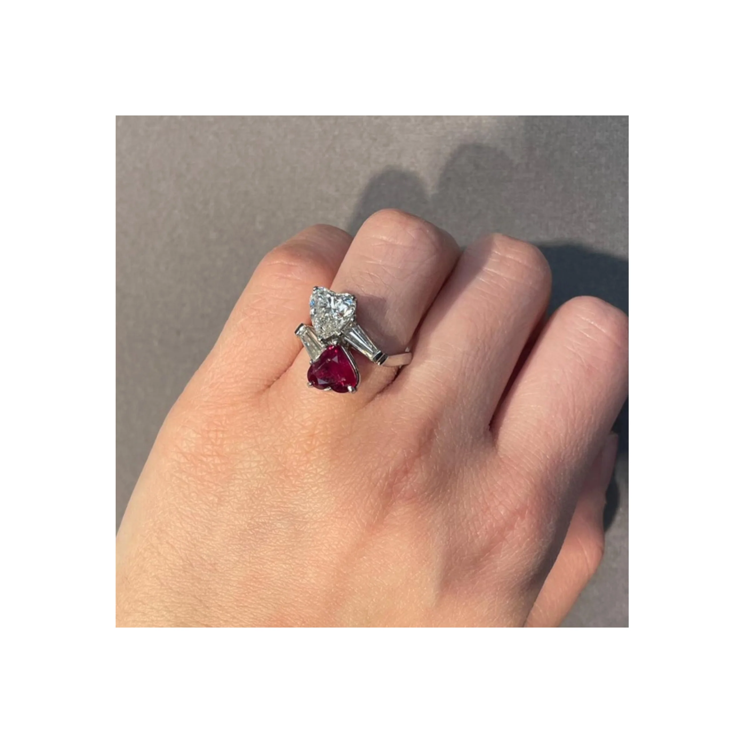 Heart Shaped Ruby and Diamond You & Me Ring - Image 2