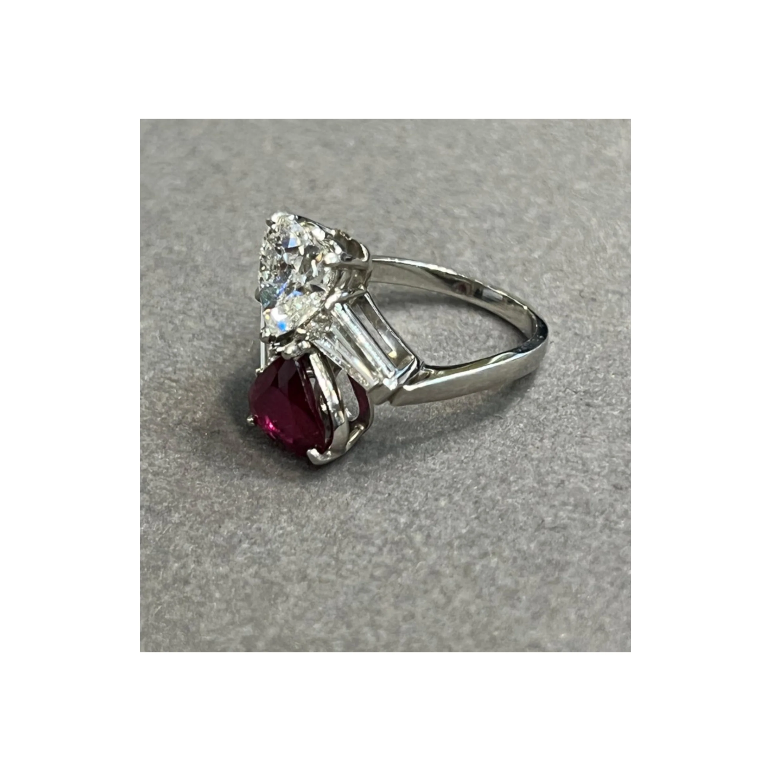 Heart Shaped Ruby and Diamond You & Me Ring - Image 9