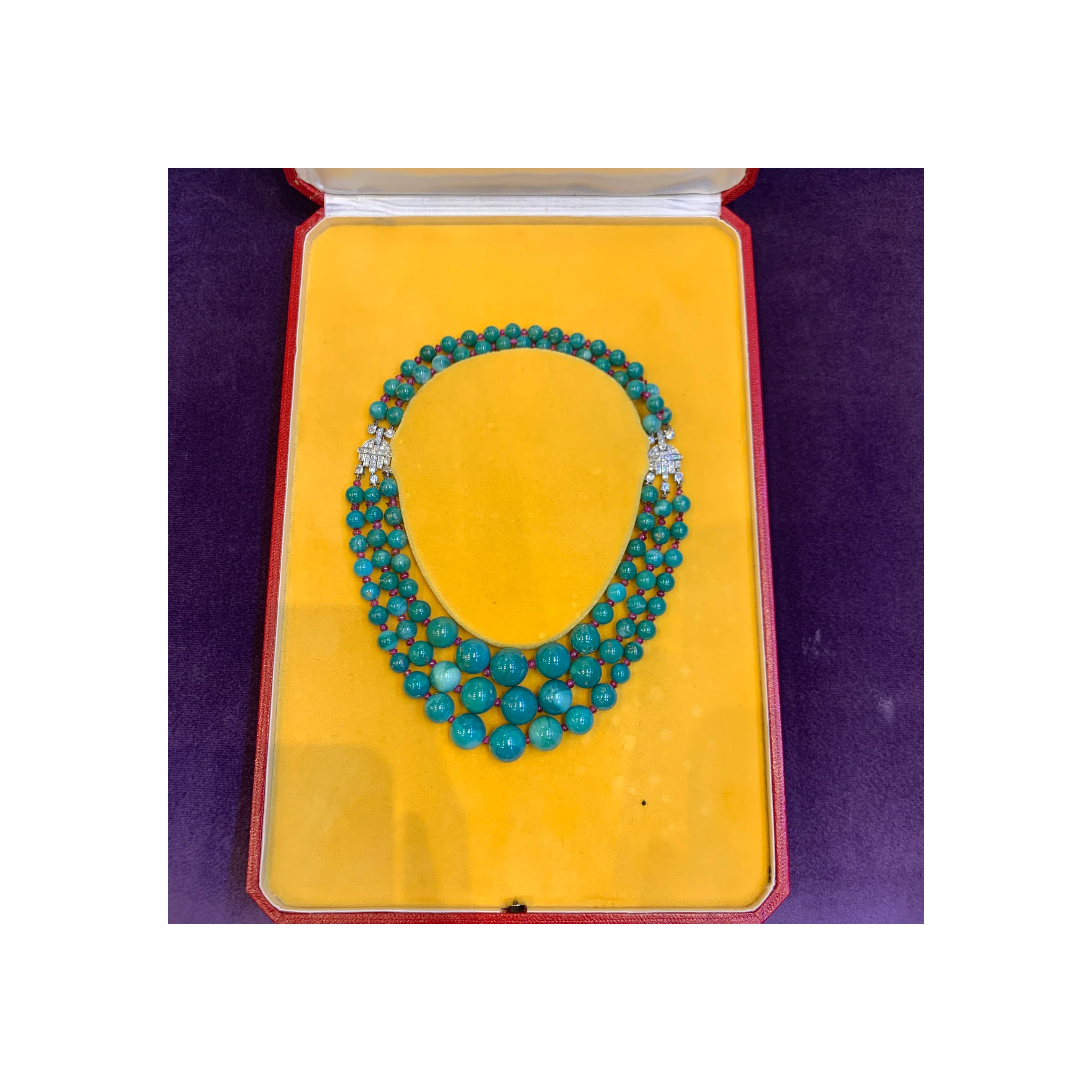 Historic Art Deco Cartier Turquoise and Ruby Bead Necklace - Image 11