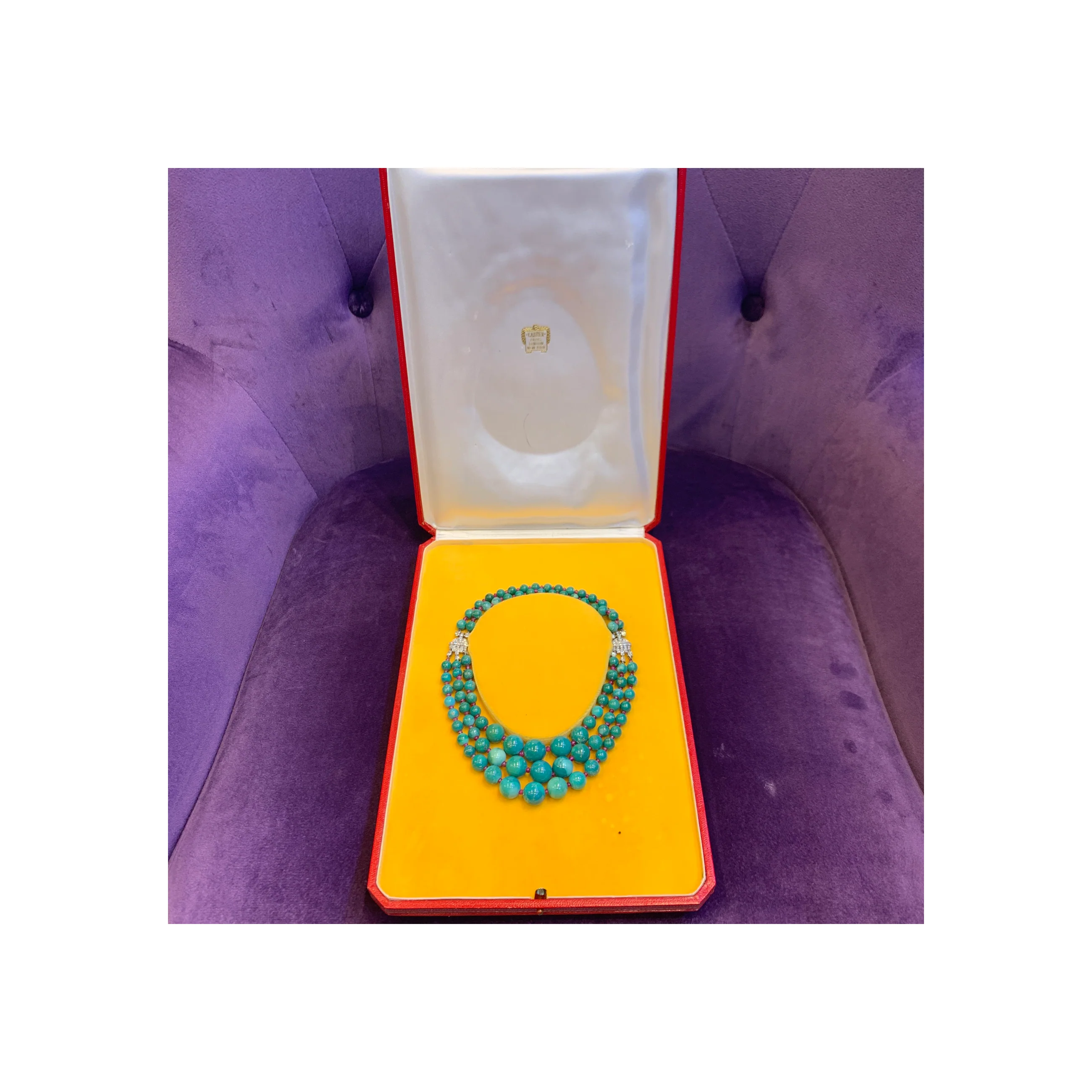 Historic Art Deco Cartier Turquoise and Ruby Bead Necklace - Image 4